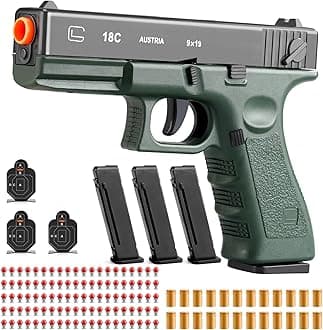 Soft Bullet Gun Toy - Semi-Automatic Handgun with Shell Ejection and Auto Rebound， Tactical Target Shooting Game (Orange Safety Tip/No Batteries) 14+
