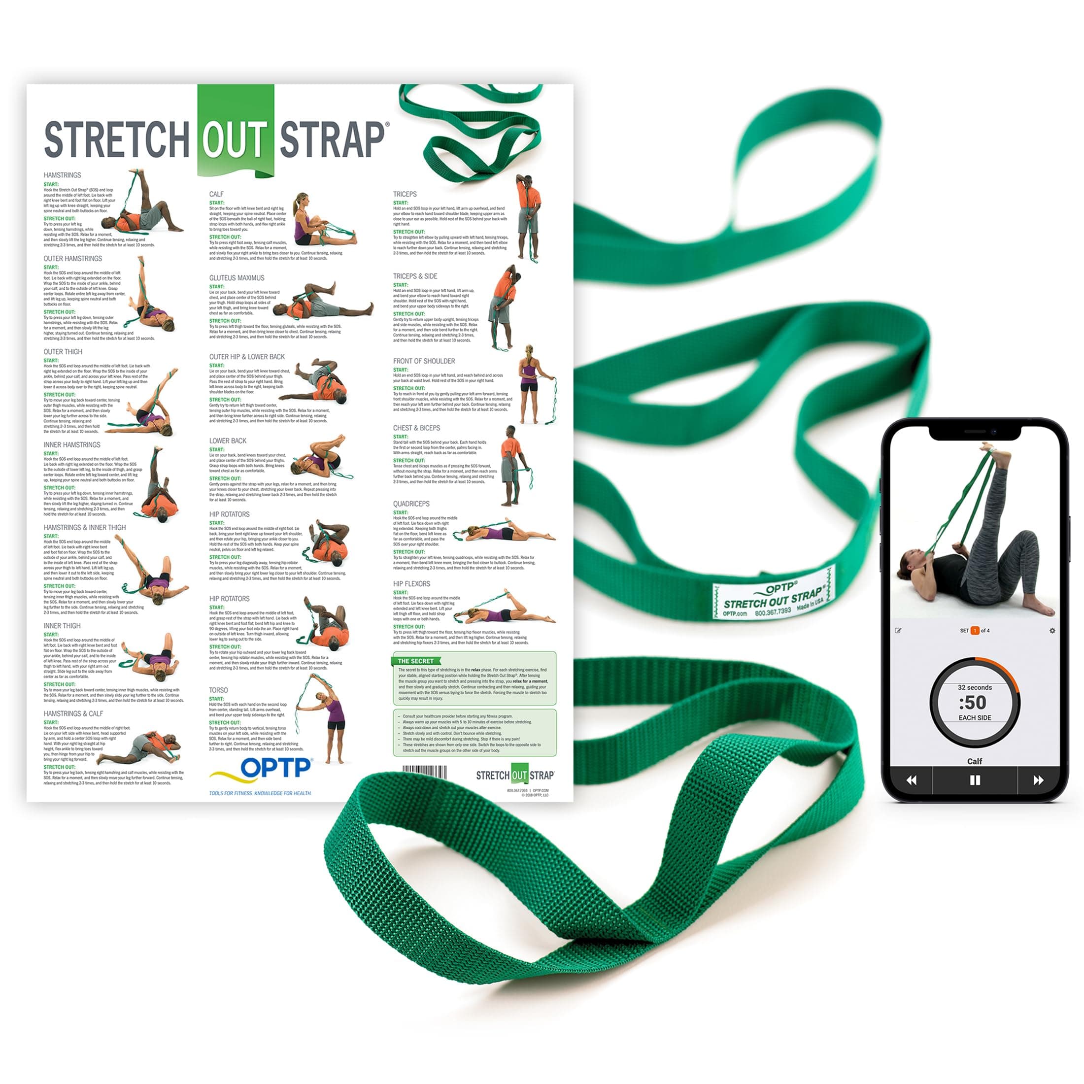 OPTP The Original Stretch Out Strap with Exercise Poster – Made in The USA Stretching Strap and Yoga Strap for Stretching, Physical Therapy Exercise and Flexibility