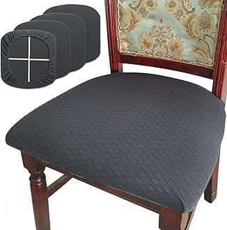 BUYUE Dining Room Chair Seat Covers Set of 4, TPU not Mixed, Friendly Jacquard Fabric Stretch Washable Slipcover for Kitchen Seat Cushions, Grey-4PCS