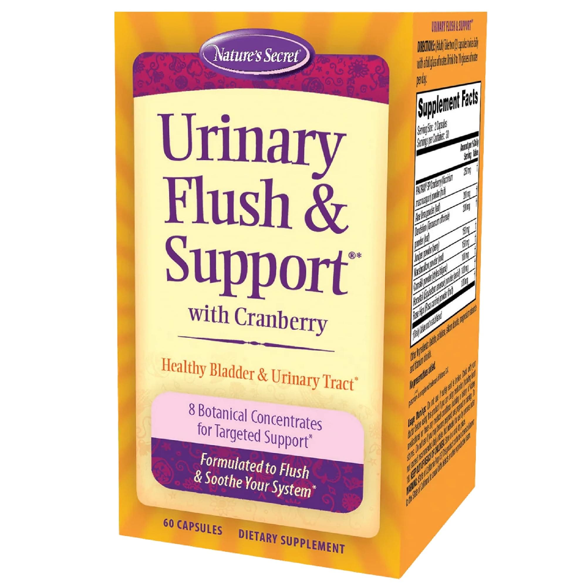 Urinary Flush & Support with Cranberry Promotes Healthy Bladder & Urinary Tract - 8 Botanical Concentrate Blends to Flush & Soothe - Healthy Elimination & Detoxification - 60 Capsules