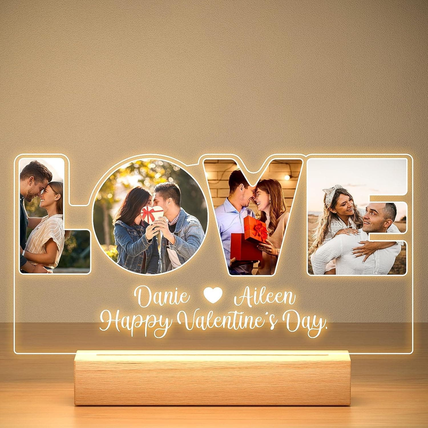 Personalised Photo Frame, Personalised Picture Frame with Night Light, Customised Photo Frame, Personalised Anniversary Birthday Gifts for Women Men Her Him Girlfriend Boyfriend
