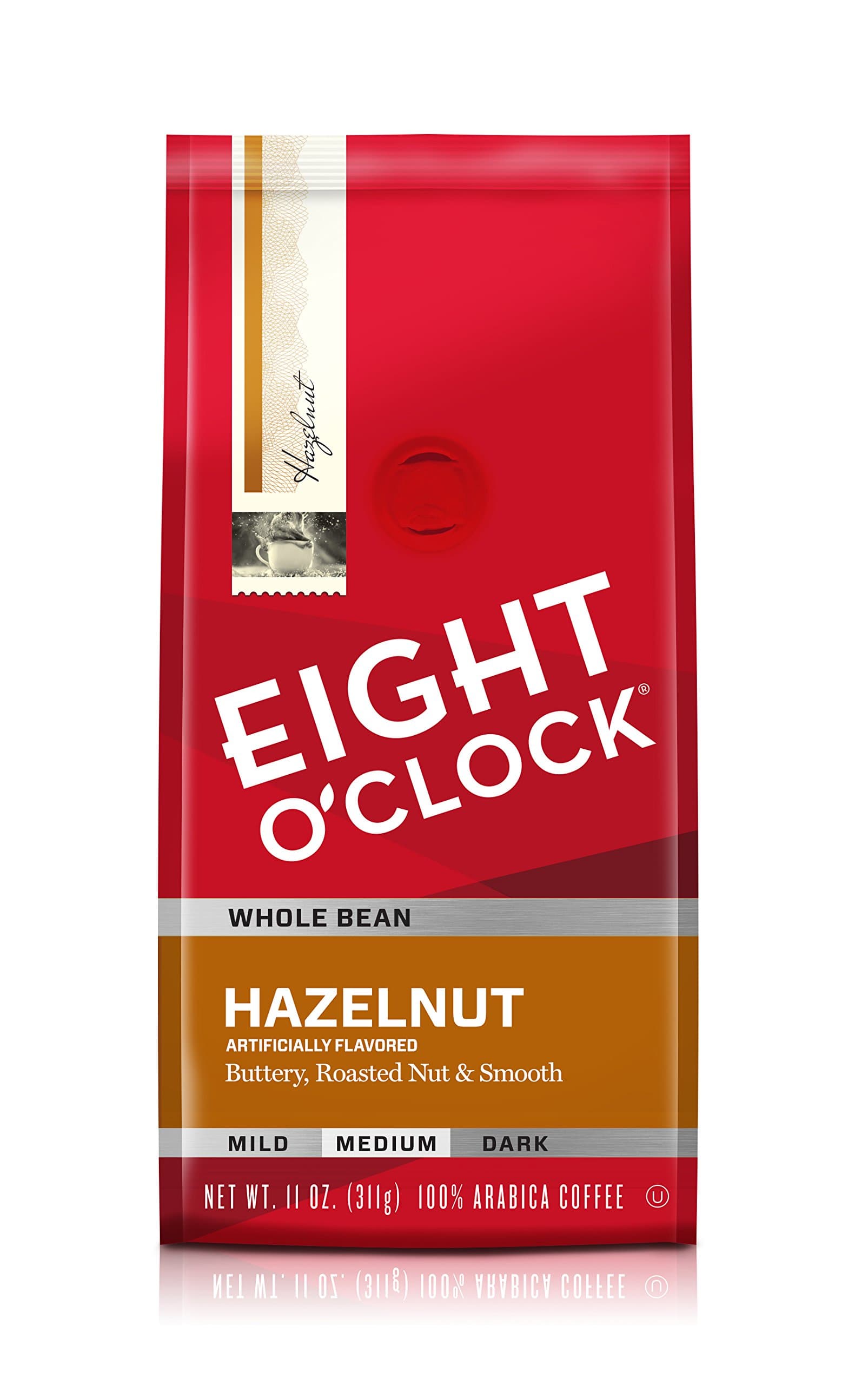 Eight O'Clock Coffee Hazelnut Whole Bean Coffee, Medium Roast, 11 Ounce (Pack of 4) - Buttery, Smooth & Nutty