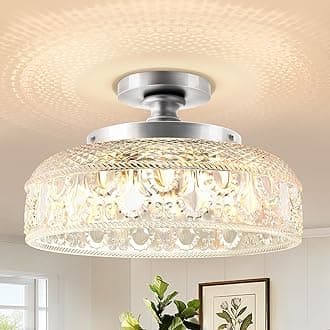 Lamomo Semi Flush Mount Ceiling Light,Upgraded Larger Silver Hallway Light Fixture,3-Bulb Globe Glass Close to Ceiling Scone, Indoor Hanging Light for Bedroom Kitchen Porch Hallway,Bulbs Not Included