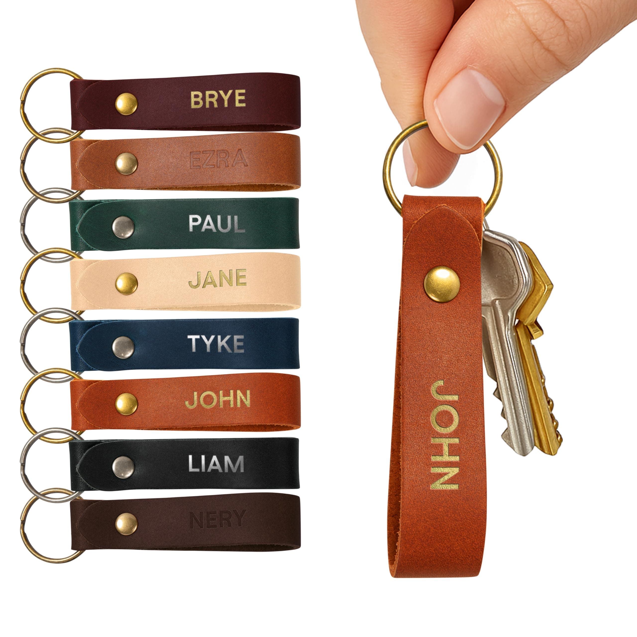 Northwind Personalized Leather Keychain – Custom Full Grain Key Ring Fob – Handmade in USA Gift for Men, Women and Couples