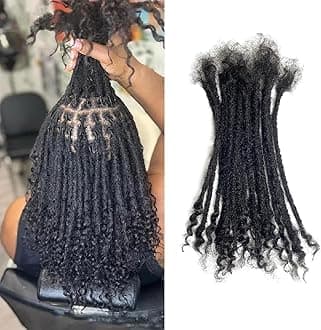 100% Real Human Hair 0.4cm Width 8 Inch Loc extensions Human Hair with Curly Ends 30 Strands per pack Full Handmade Dreadlock Extensions Can be dyed and bleached for Men Women Kids