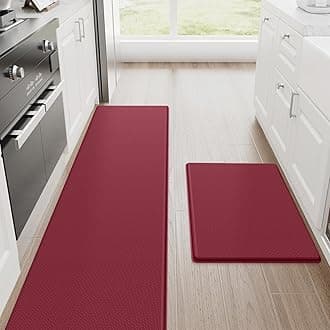 StepRite Kitchen Mats, 2PCS Kitchen Rugs, Cushioned Anti Fatigue Kitchen Mats for Floor, Non-Slip Standing Desk Mat, Waterproof Kitchen Rug Set for Kitchen, Floor, Office, 17.3"x30"+17.3"x70", Red