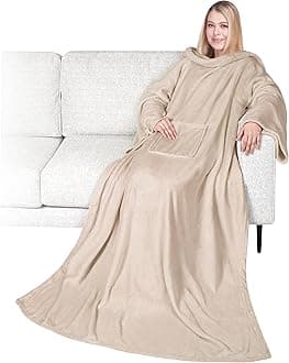Wearable Blanket with Sleeves for Adult Women Men, Cozy Fleece Warm Wrap Throw with Arms, Gifts for Christmas, Wife