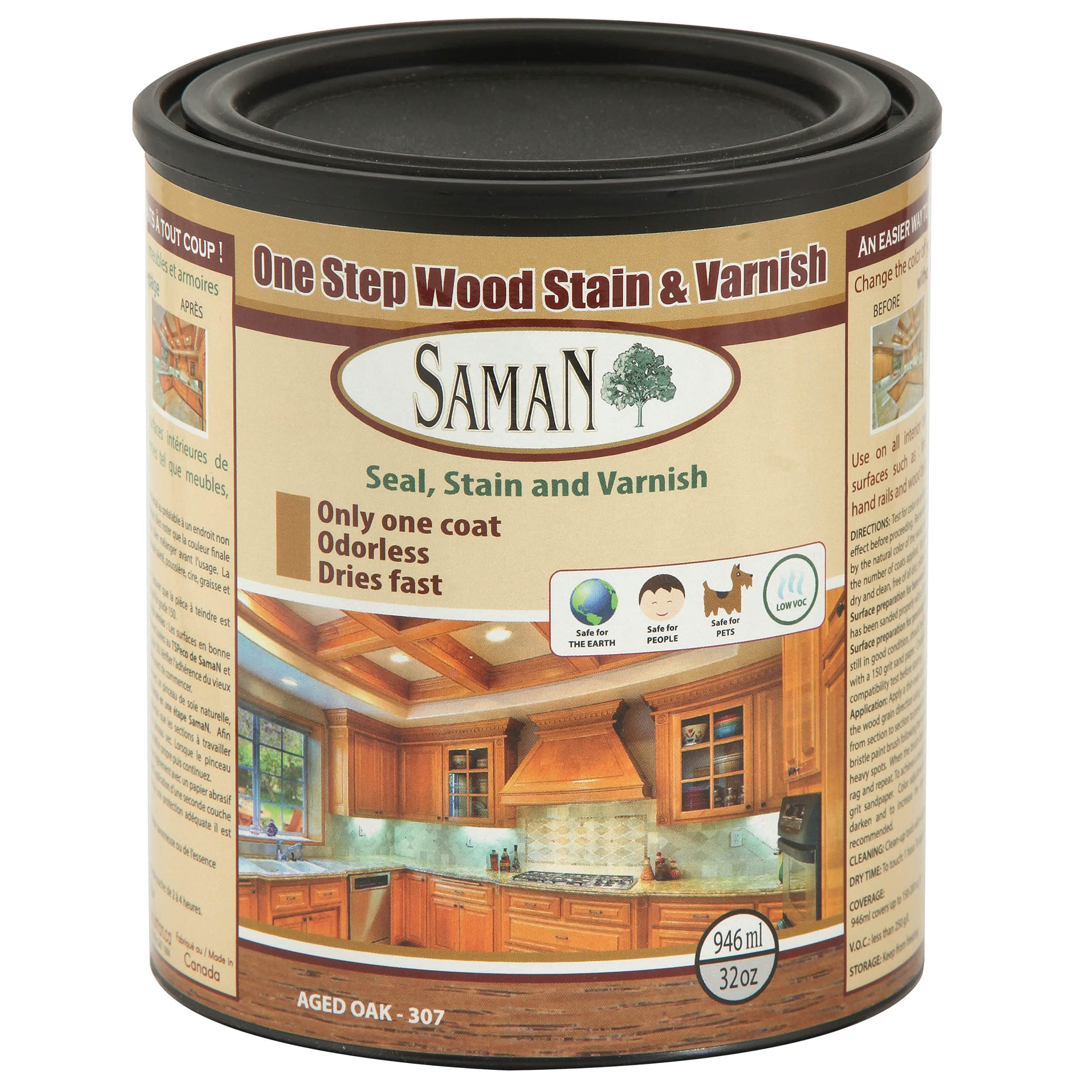 SamaN SAM-307-1L 1-Quart Interior Stain for Fine Wood for Seal, Stain and Varnish, Aged Oak