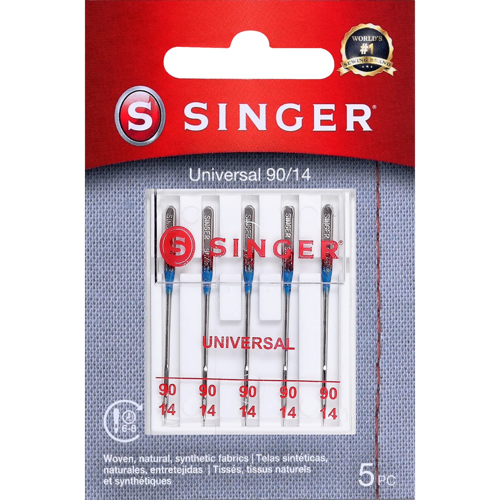 SINGER Universal Regular Point Sewing Machine Needles, Size 90/14-5 Count