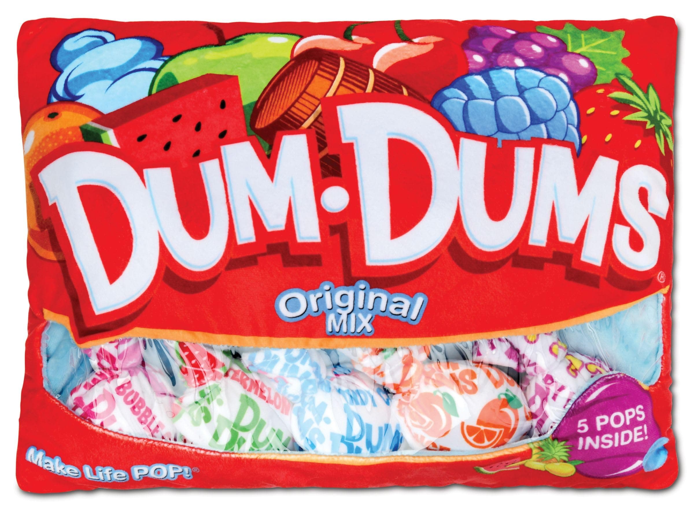 iscream Dum Dums Pops Package 17.5" x 13.75" Pillow Set with Mini Lollipop Candy Pillows