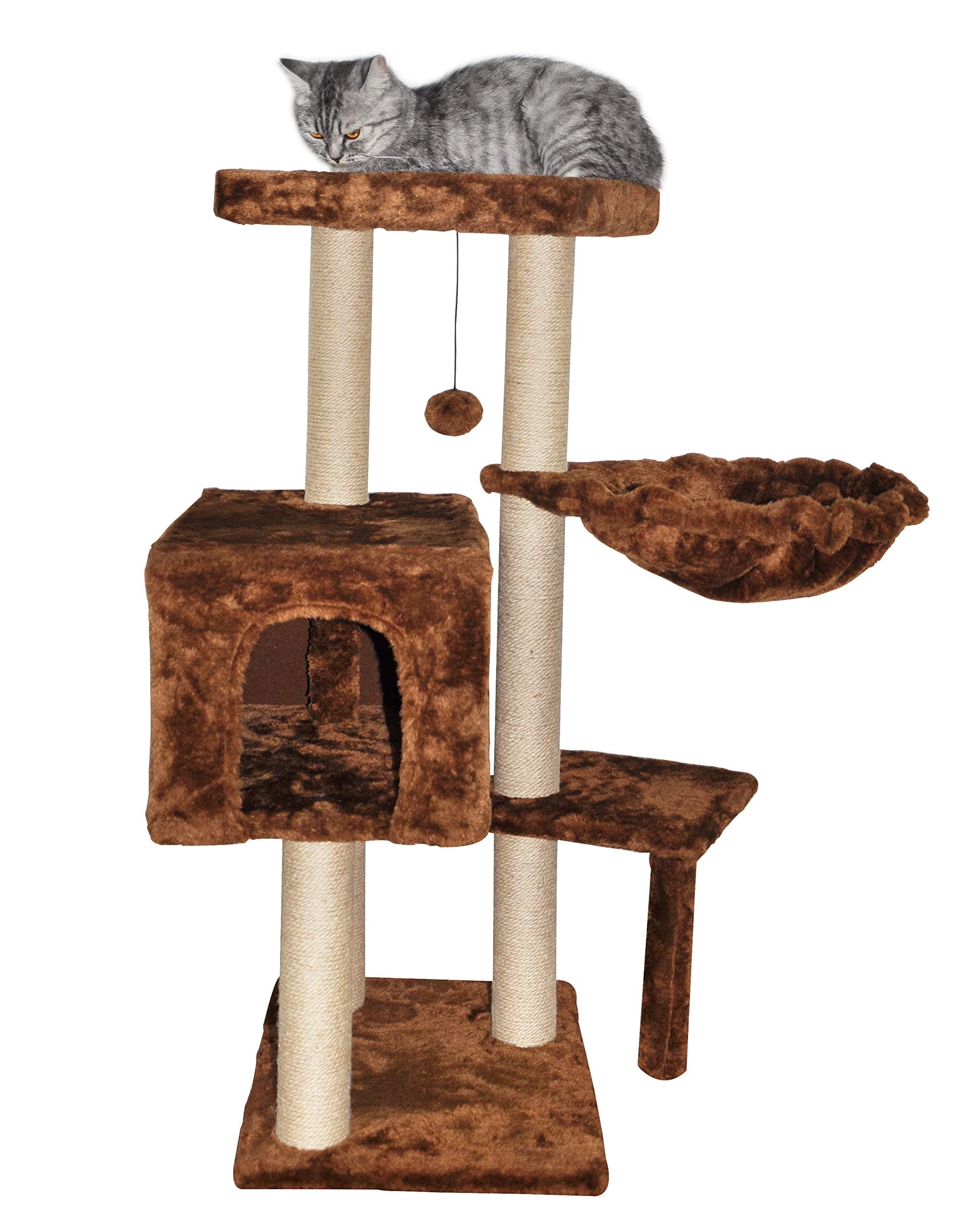 WIKI 002CO Cat Tree Scratching Toy with a Ball Activity Centre Cat Tower Furniture Jute-Covered Scratching Posts Coffee