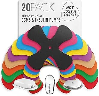 X-Patch CGM Sensor Patches (20 Pack) - Water Resistant Omnipod 5 Adhesive Patches - Durable for Active Lifestyle for 10-14 Days - Compatible with Dexcom G6, Libre 2 in Multi-Color