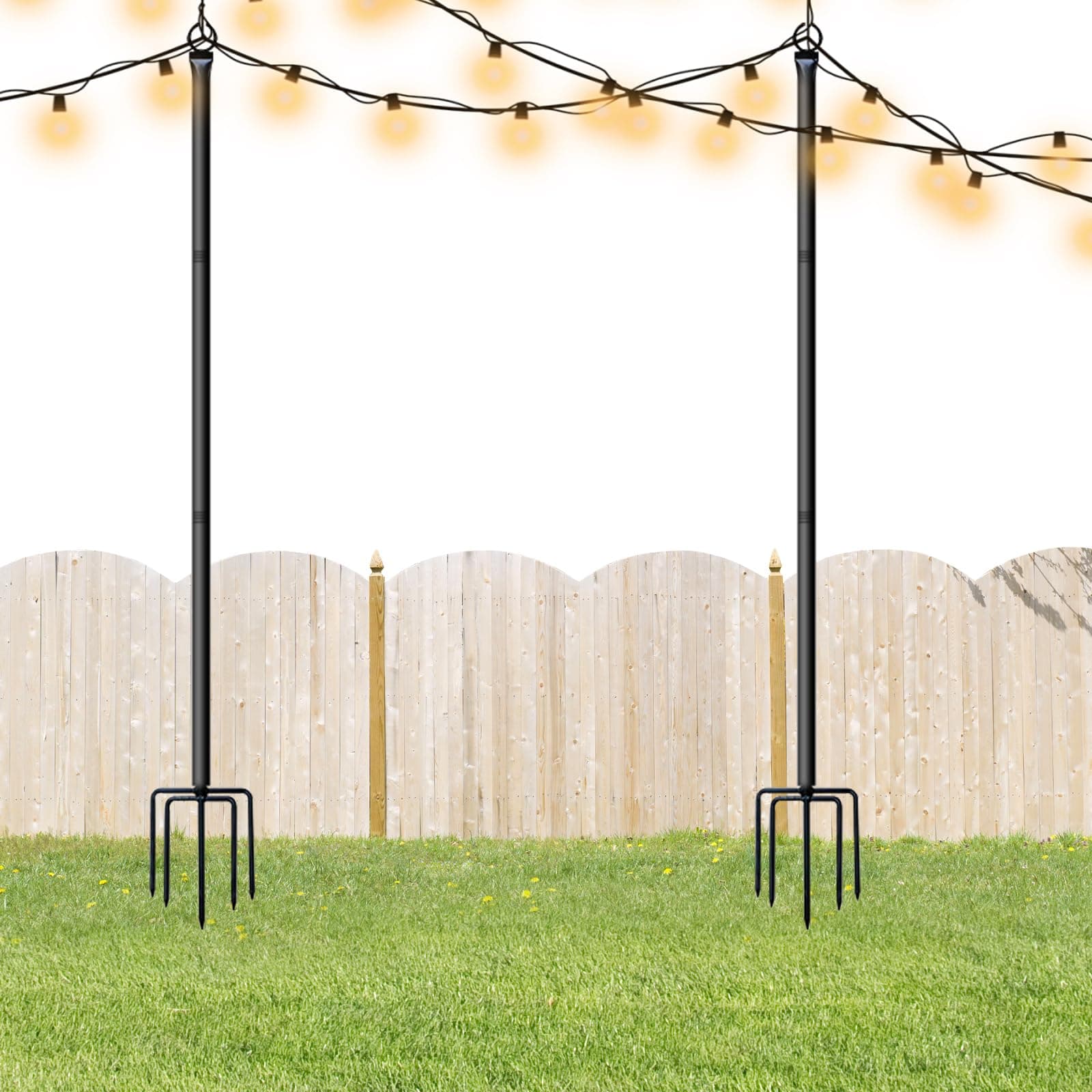 CEIEVER Outdoor String Lights Pole, Light Pole for Outdoor String Light 2Pcs 2.4m/7.87Ft Heavy Duty String Light Poles Garden Festoon Lights Pole for Garden Lighting for Patio,Bistro,Wedding (A)