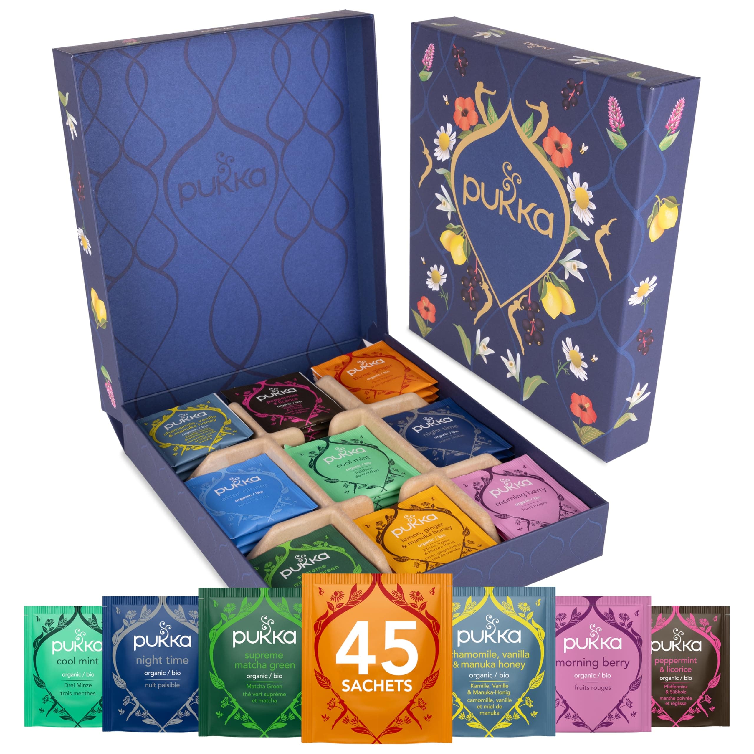 Pukka Herbs Premium Herbal Tea Selection Gift Set Box Ideal Gifts For Women & Men, Birthday, Anniversary & Self-Care Eco-Friendly Selection, 45 Tea Bags, 9 Delicious Flavours