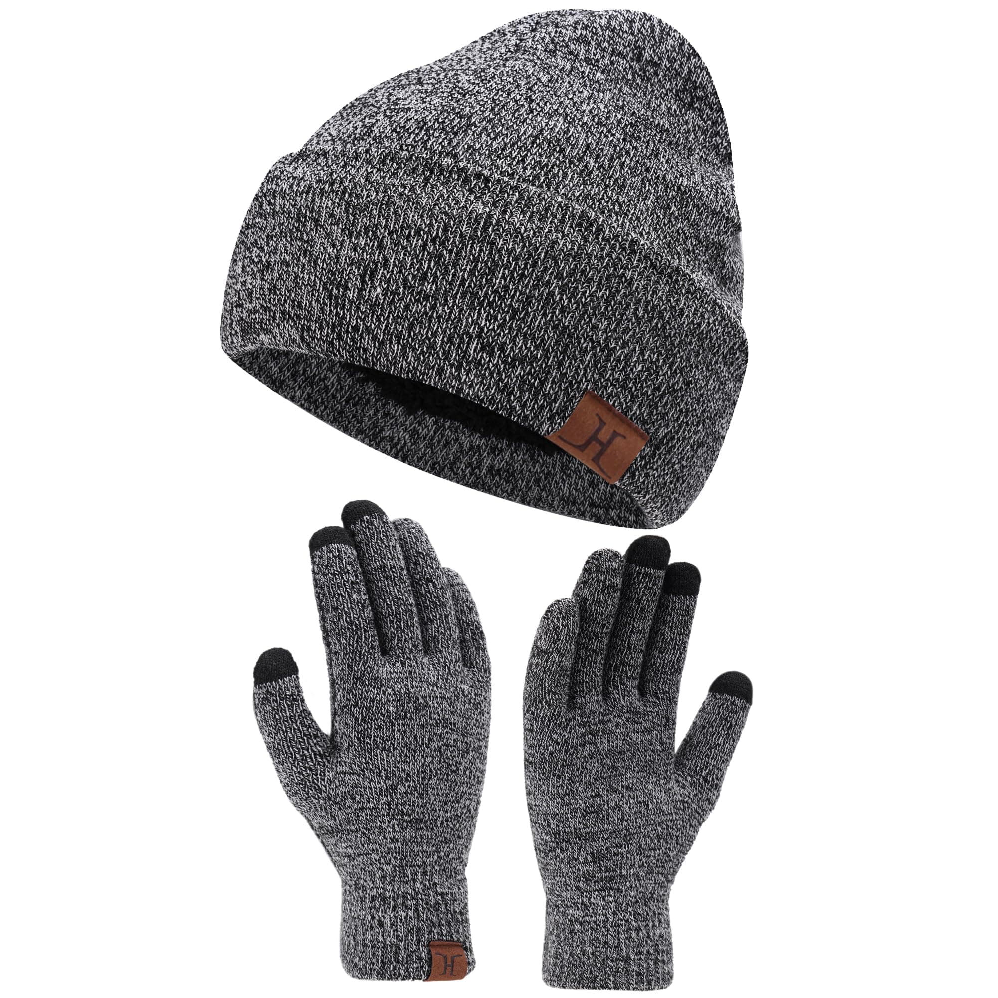 Winter Warm Beanie Hat Touchscreen Gloves Set, Soft Skull Cap Gloves Set for Men and Women with Warm Knit Fleece Lined