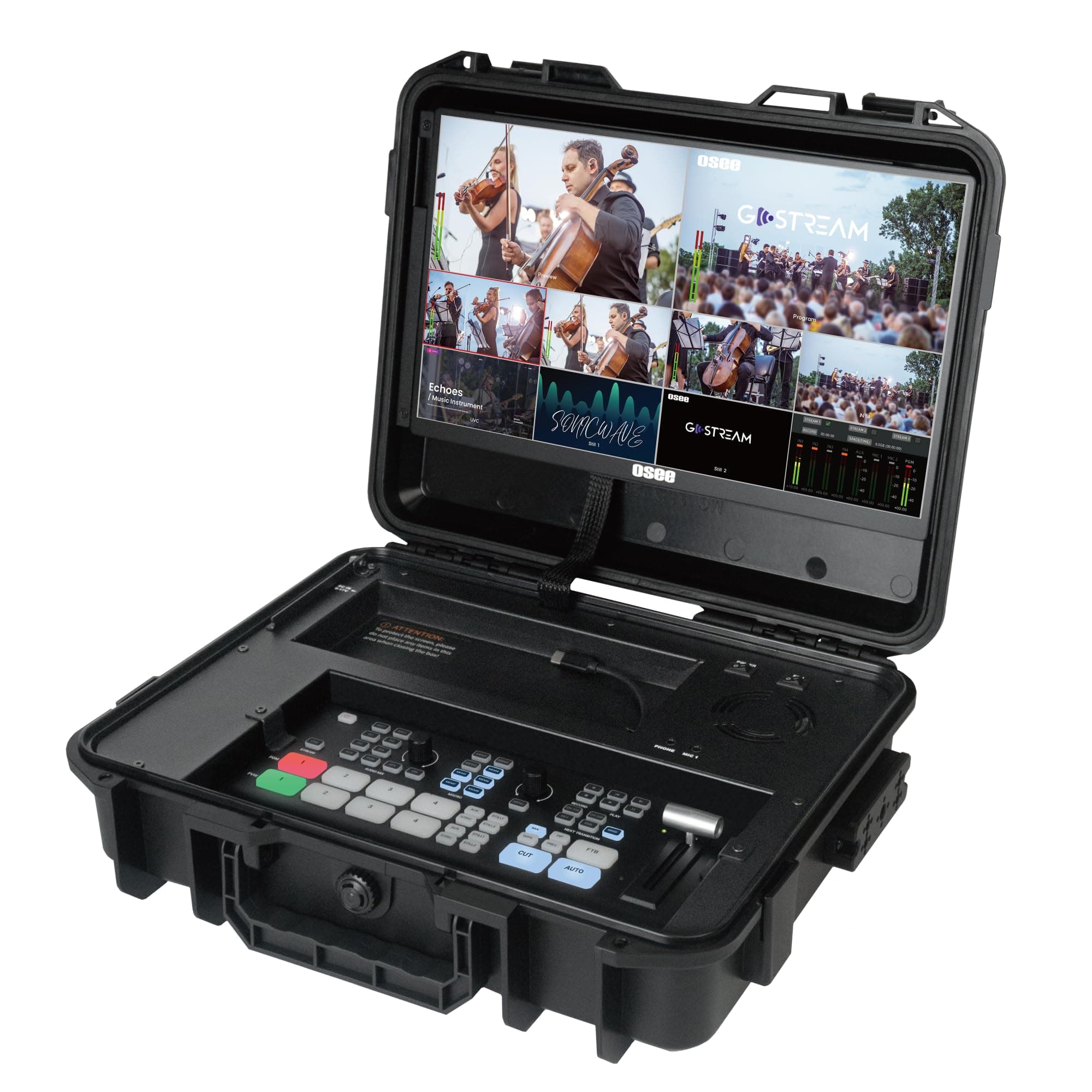 Osee GoStream Duet Kit All in One Pro Live Streaming Multi-Camera Video Mixer Switcher Recorder Player Kit 4 HDMI&SDI in USB-C I/O with 14 Inch Monitor Built-in DC-to-Type C Cable NDI(Free Activated)