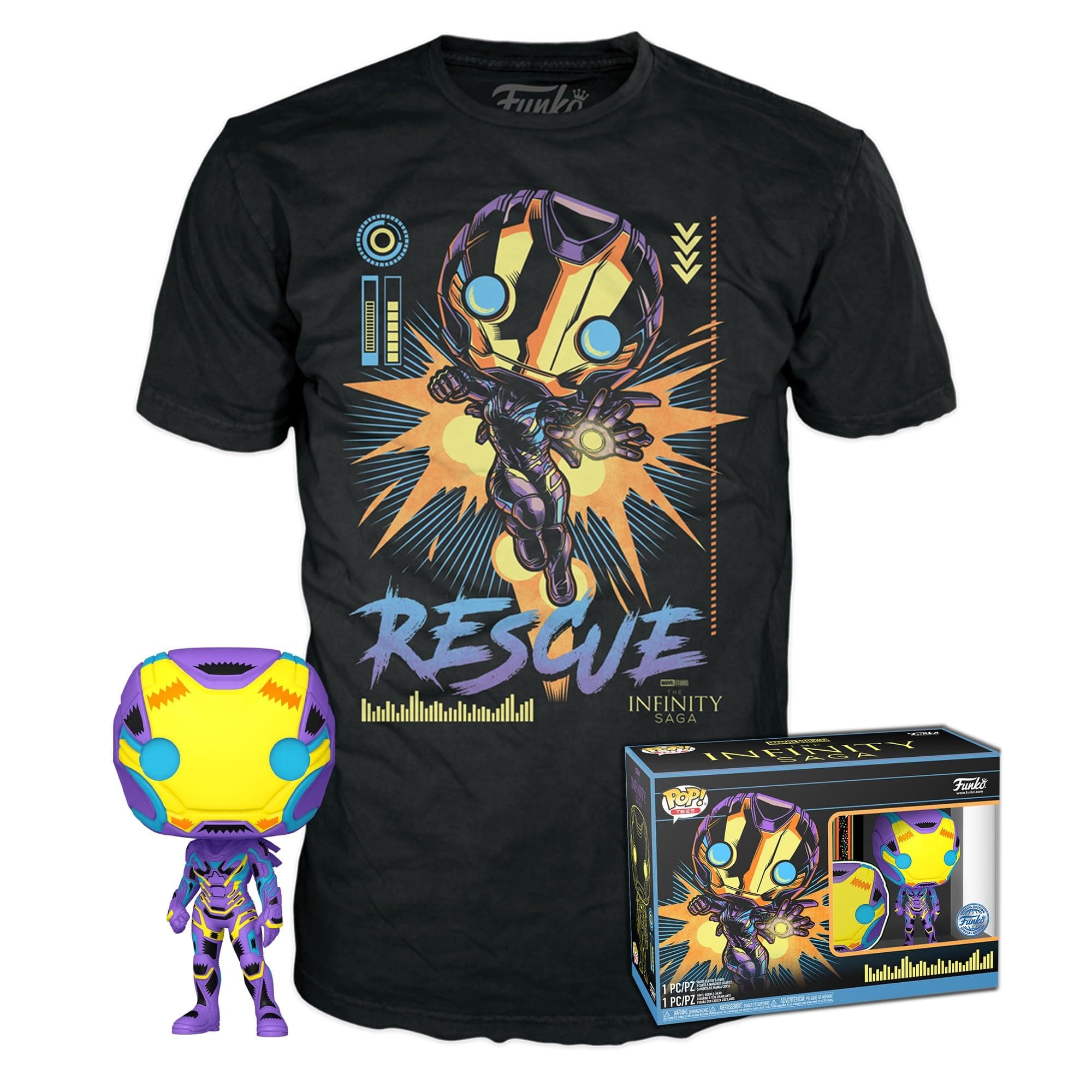 POP! & Tee: Marvel Blacklight - Rescue M - Medium - T-Shirt - Clothes with Collectable Vinyl Figure - Gift Idea - Toys and Short Sleeve Top for Adults Unisex Men and Women - Movies Fans