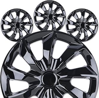 16" Premium Universal Wheel Rim Covers – Set of 4 Black Lacquer Hubcaps,ABS&PC Material Hub Protection Accessory,Snap-on Replacement Caps for Car,Pickup Truck,SUV - 16 Inch Black Lacquer