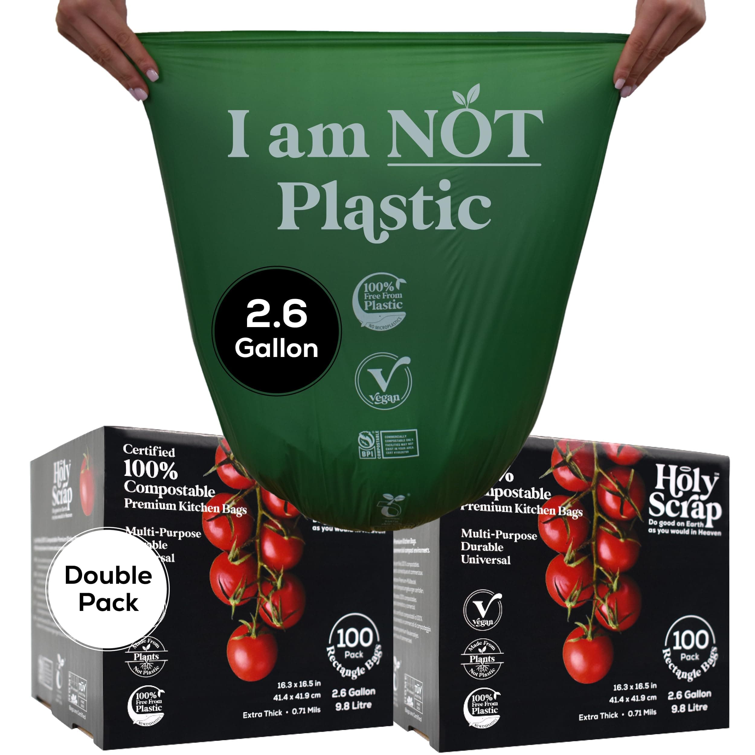 Small Compostable Trash Bags - 2.6 Gallon, 200 Pack, 100% Plastic-Free Decomposing Kitchen Food Waste Trash Can Bags & Liners, Thick Countertop Garbage, Bathroom & Bio Bin Bags