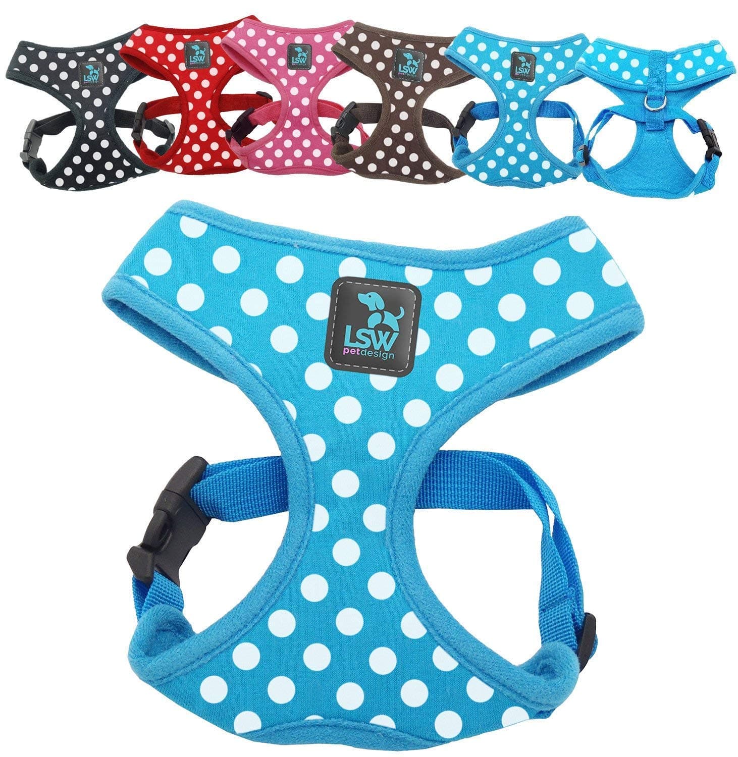 LSW Pet Design No Pull Small Dog Pet Harness Breathable Dotty Cotton Design and Sizes Blue Large