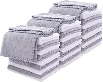 MOONQUEEN 30 Pack Microfiber Face Towel - Premium Soft Makeup Remover Cloths (White-Grey, 30 Pack)