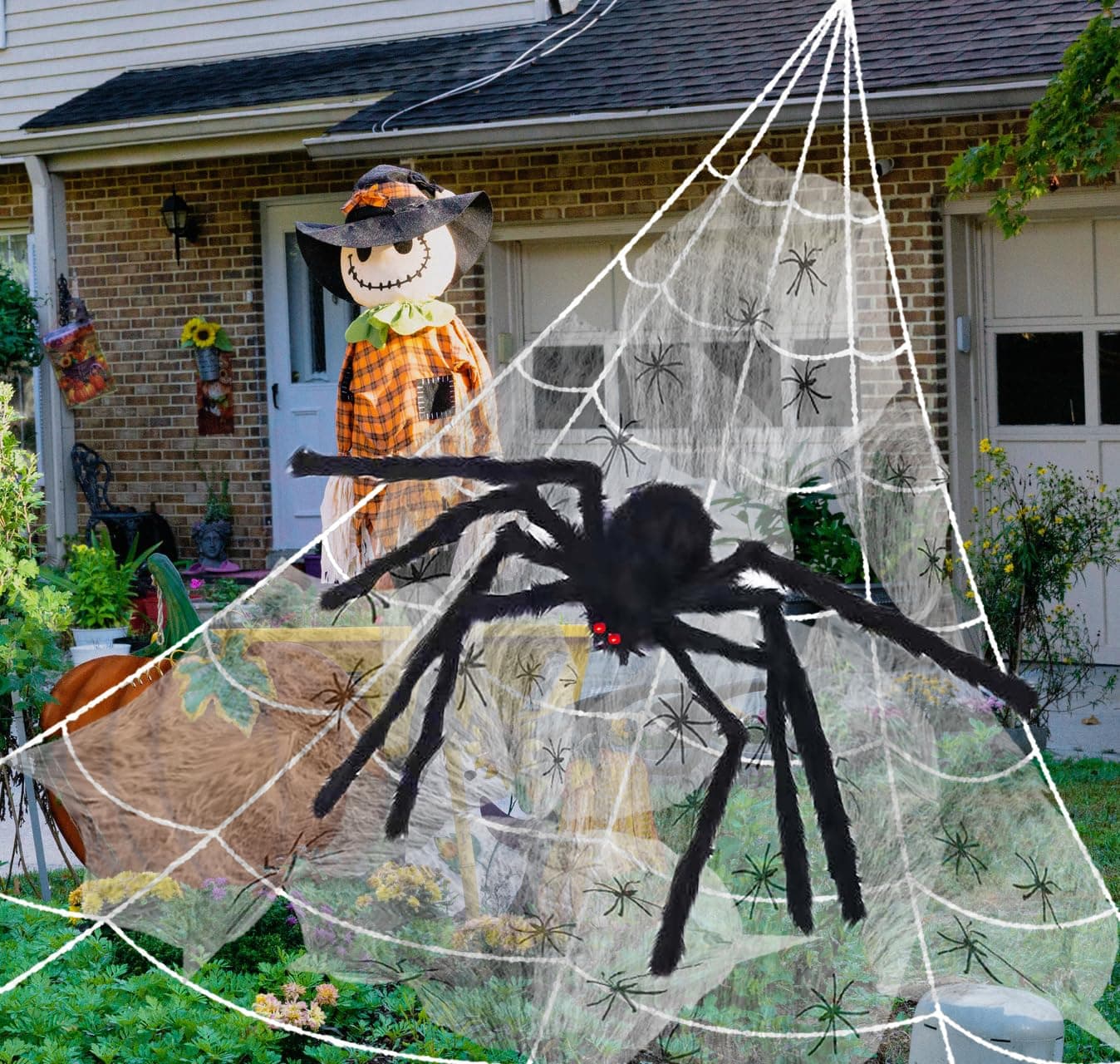 COOLJOY 200" Web and 60" Giant Spider Halloween Decorations Virtual Realistic Hairy Halloween Outdoor Indoor Decoration