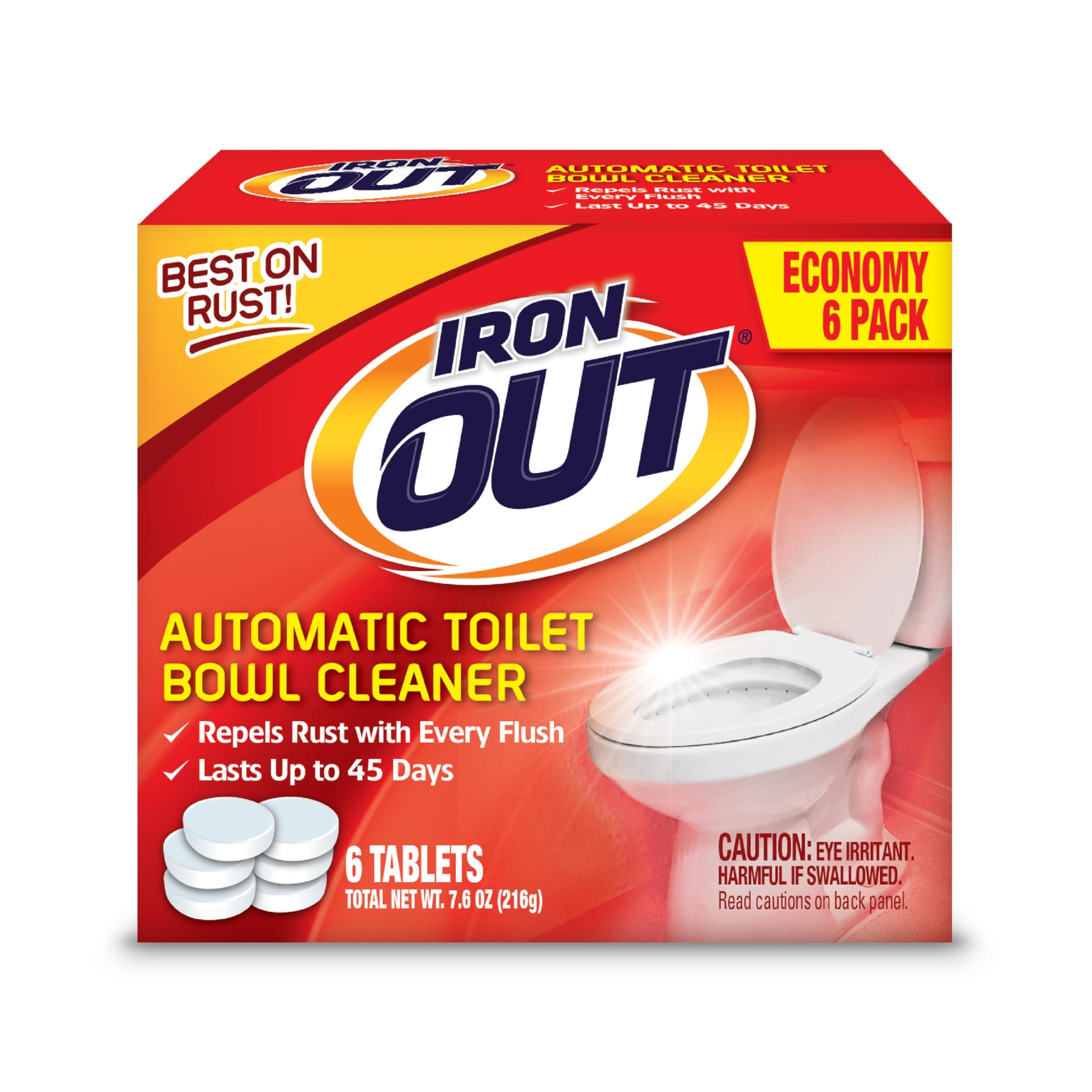 Automatic Toilet Bowl Cleaner Tablets, Helps Remove and Prevent Rust Stains with Every Flush, Lasts up to 45 Days, Made in the USA, 6 Tablets