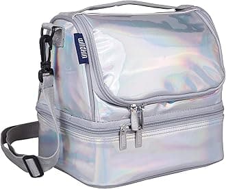 Two Compartment Insulated Lunch Bag for Boys & Girls, Perfect for Early Elementary Lunch Box Bag, Ideal Size for Packing Hot or Cold Snacks for School & Travel Lunch Bags (Holographic)
