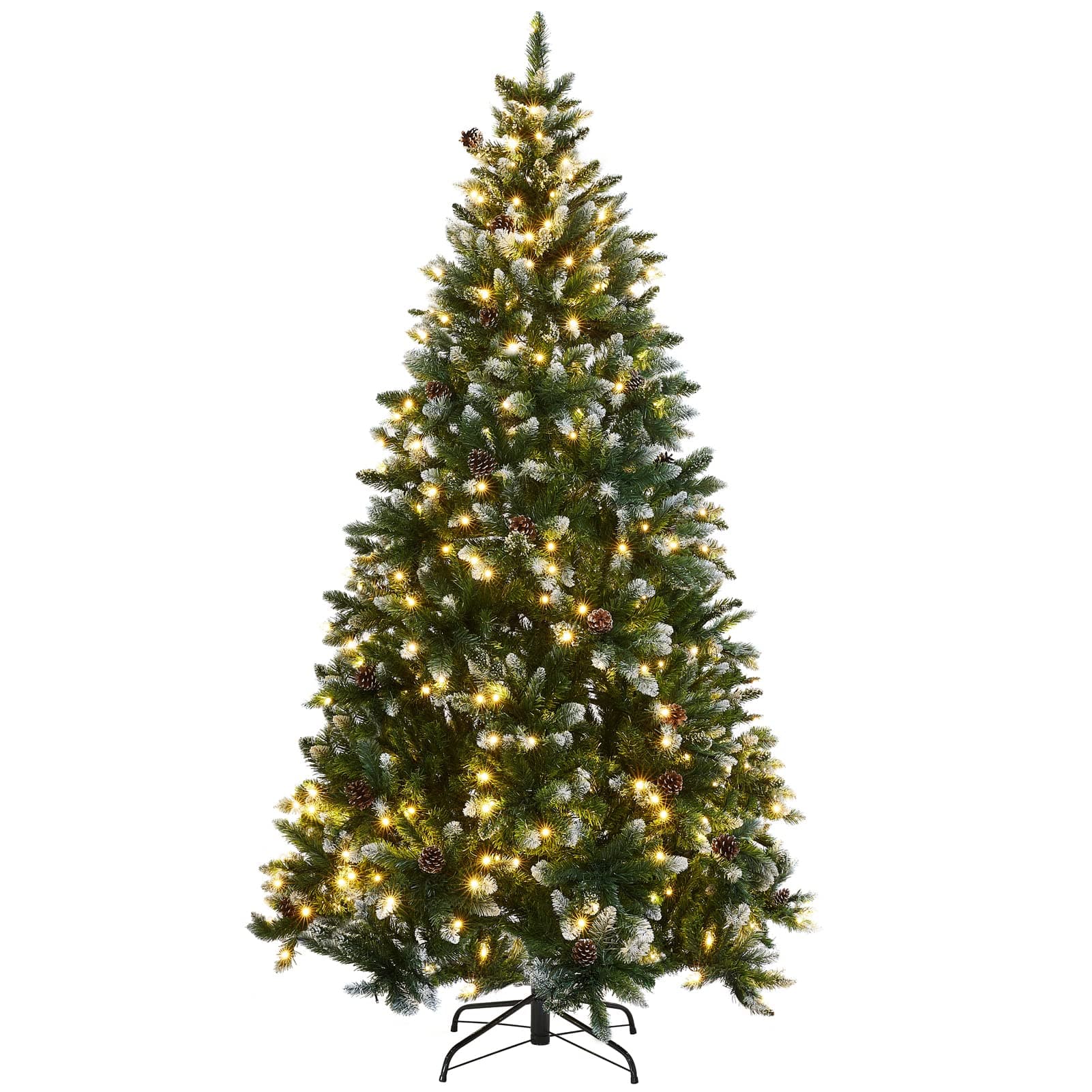 HOLLO STAR 7ft Pre-Lit Snow Artificial Christmas Tree w/400 LED Lights, 1150 Branch Tips Hinged Flocked Trees with Pine Cones and Metal Stand, Holiday Decoration Xmas Tree