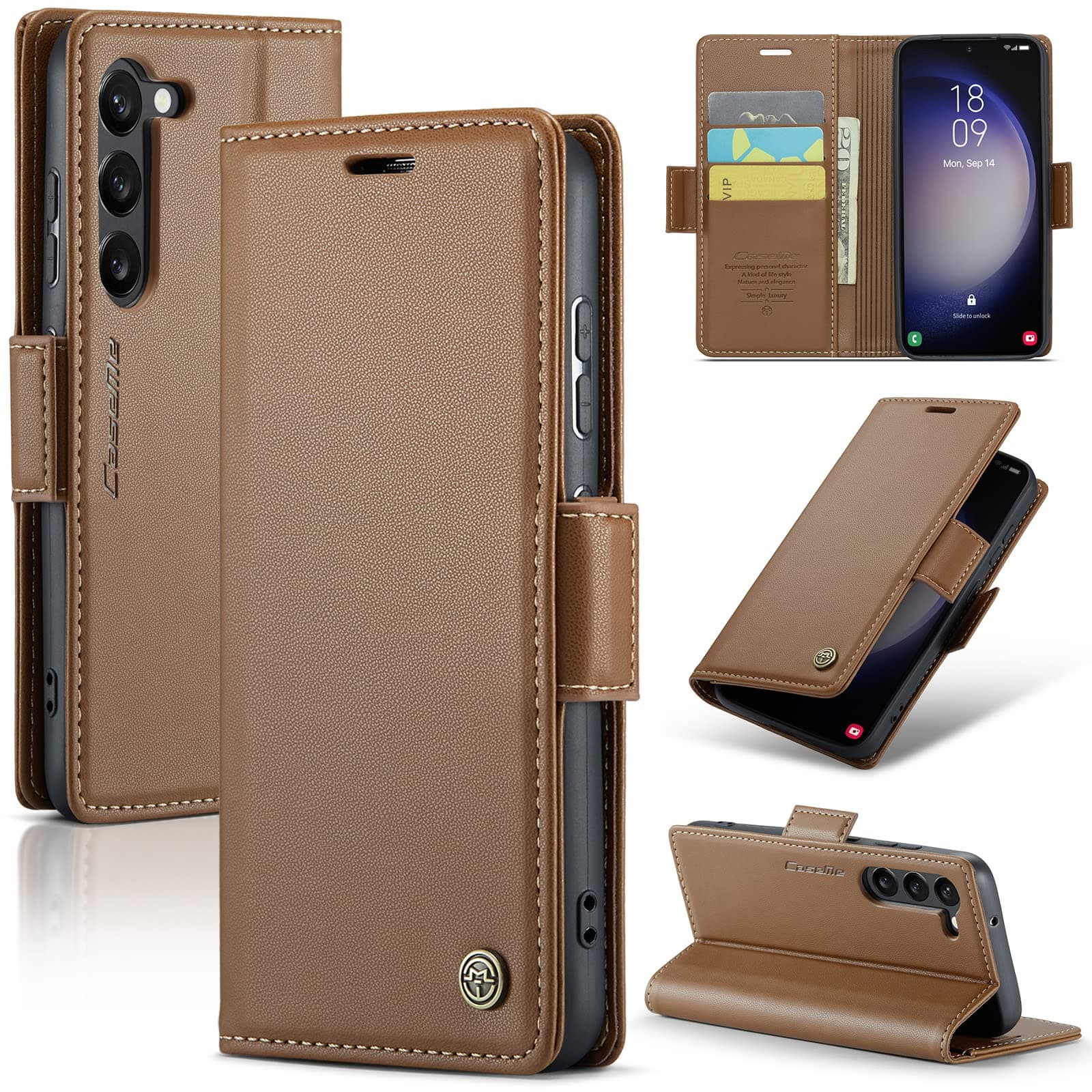 SINIANL Samsung Galaxy S23 Wallet Case with RFID Blocking, Samsung S23 Case Wallet for Women Men with Card Holder Magnetic Clasp Kickstand Leather Book Folio Case for Galaxy S23 Brown