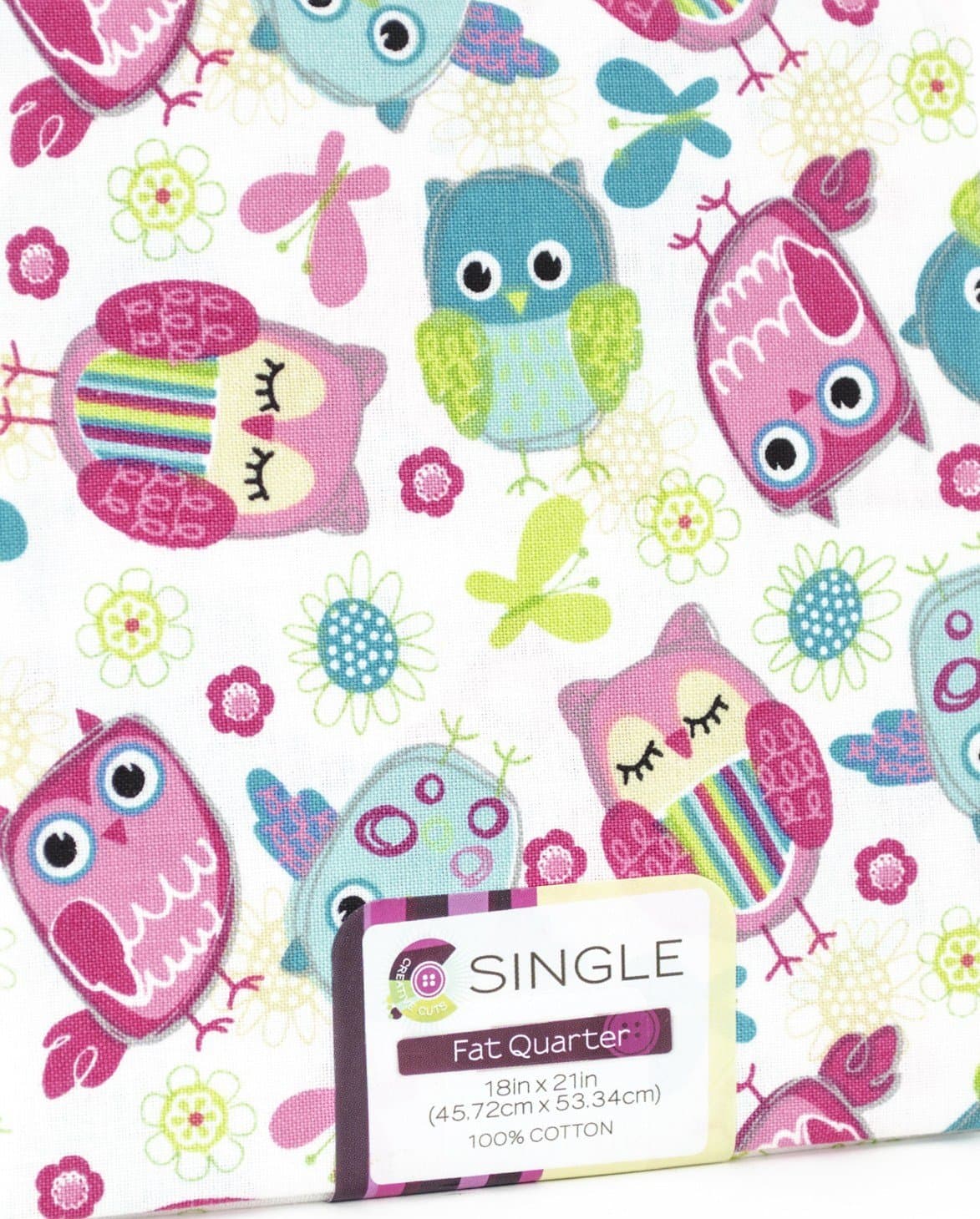 FAT QUARTERS (3) Comic owl babies Multi-color on white background~ 100% COTTON FABRIC ~ Quilt Fabric ~ SEWING