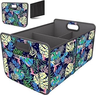 Homeve Trunk Organizer, Car Storage, Reinforced Handles, Collapsible Multi-Compartment Car Organizers, Foldable, Waterproof, 600D Oxford Polyester (Color Leaves, 2 Compart)