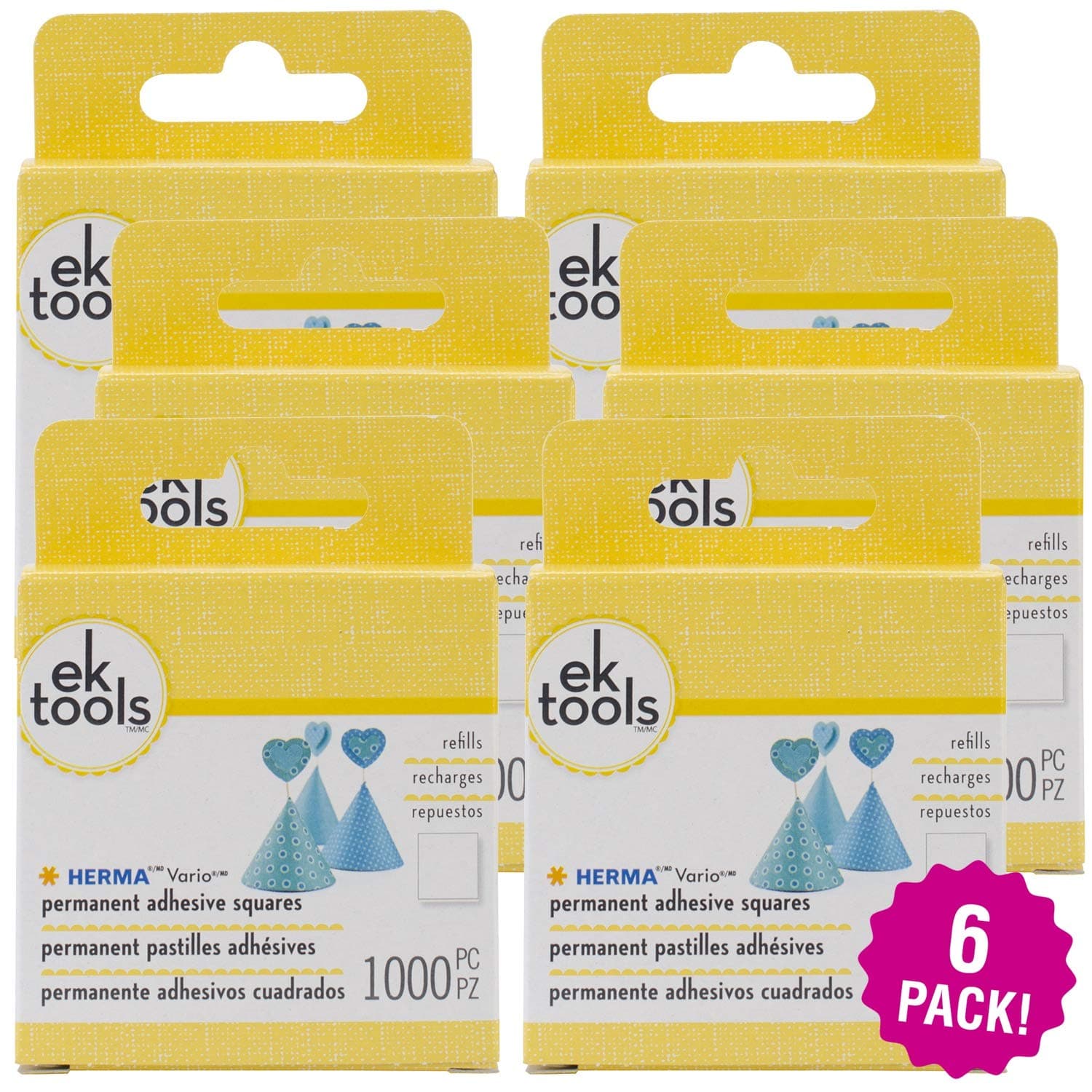 EK Tools Herma Vario Permanent Adhesive Tab Refill 1000 Count, Multipack of 6, 6 Pack