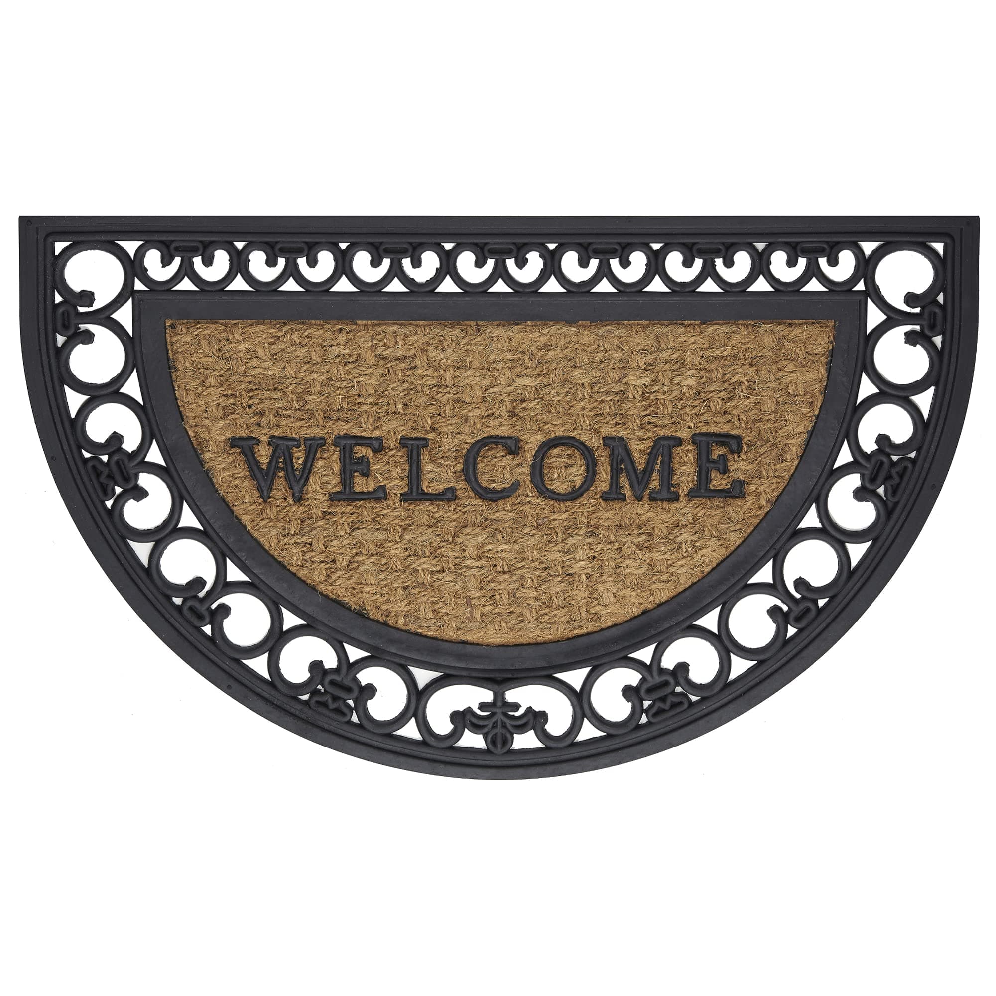 Wrought Iron Rubber Door Mat, Fleur De Lis Slice - 18 Inch Width, 30 Inch Length - Durable, Easy to Clean & Decorative Outdoor Welcome Mats - Heavy-Duty All-Weather Doormat Traps Dirt, Debris, & Mud