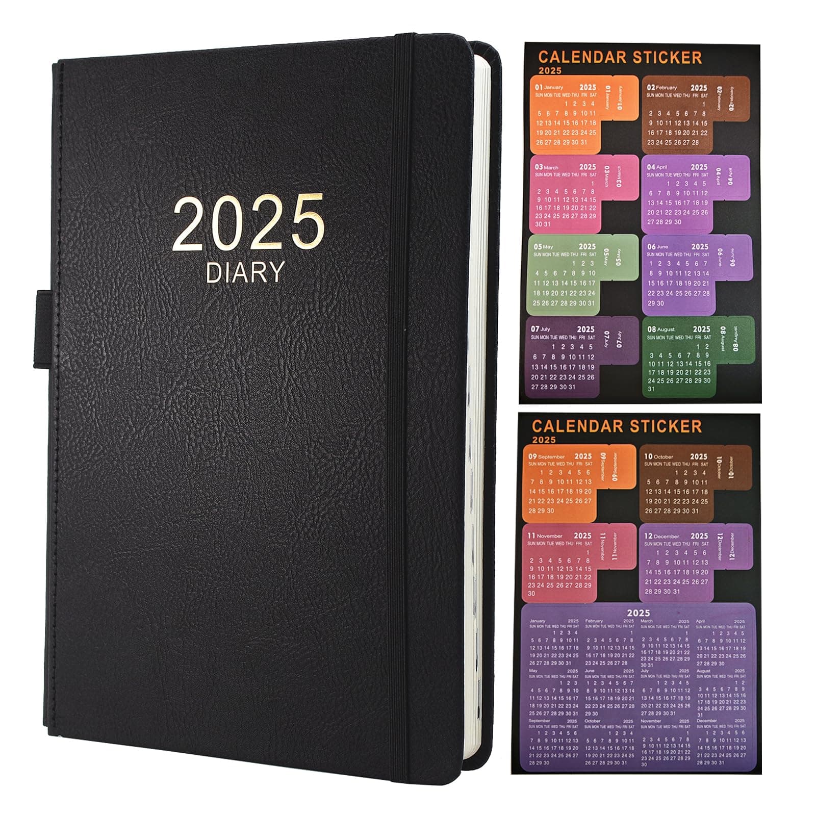 2025 Diary,Diary 2025 A5 Day Per Page from Jan 2025 to Dec 2025, Productivity A5 Daily Planner with Monthly Tabs, Pen Loop and Inner Pocket, 21×14.5cm (Black)