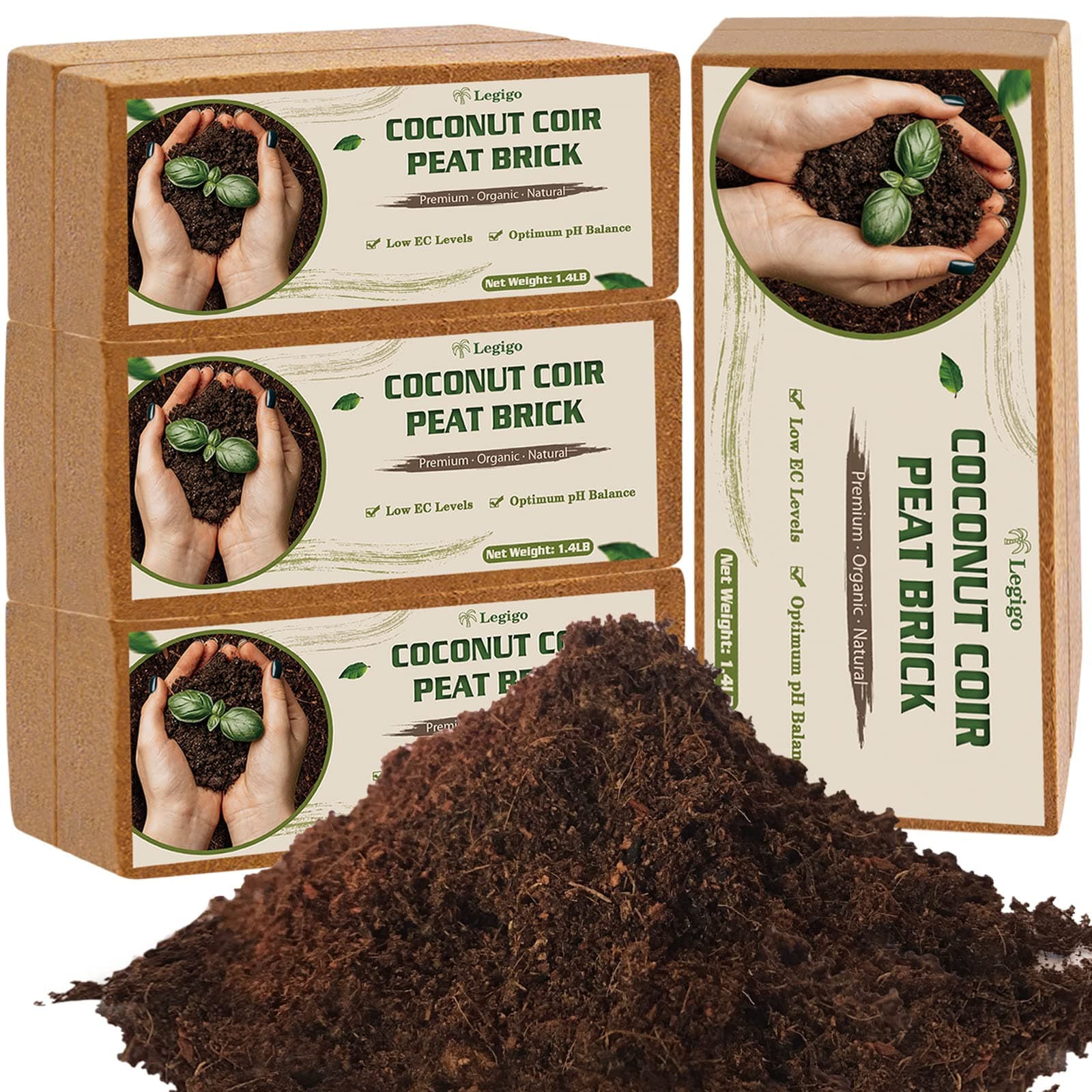 Legigo 8 Pack Coco Coir Bricks (11.2lb), 100% Organic Coconut Coir Fiber Potting Soil for Plants, Compressed Coco Peat Seed Starter, Coconut Husk Potting Mix for Indoor & Outdoor Plants, Gardening