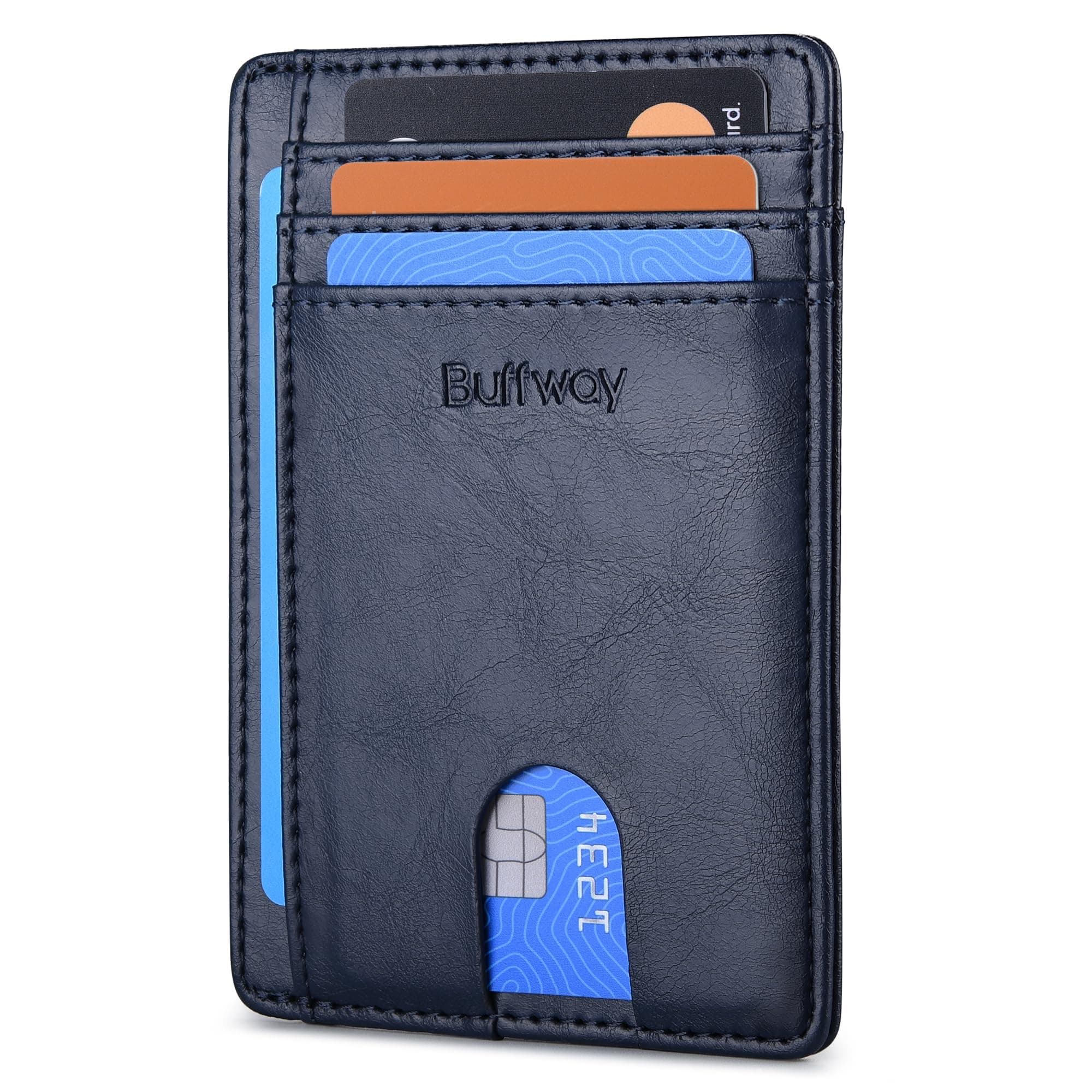 Buffway Slim Minimalist Front Pocket RFID Blocking Leather Wallets for Men and Women