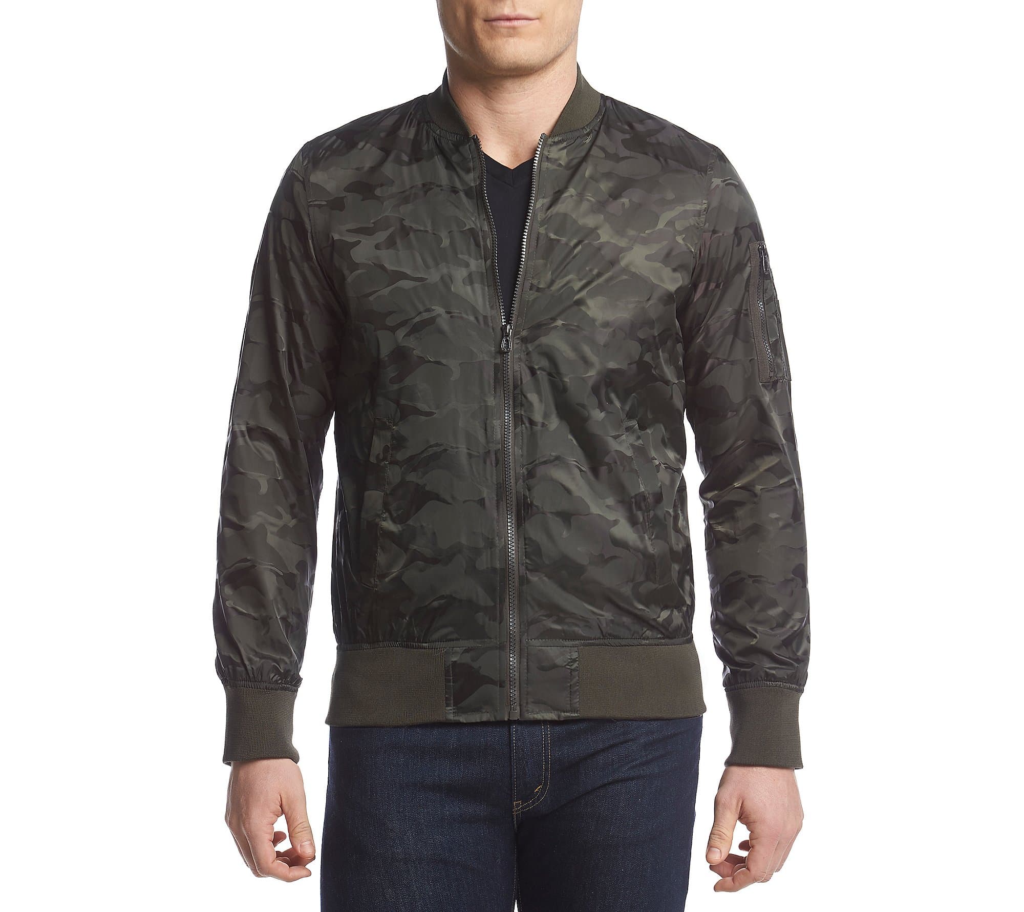 Distortion Men's Camo Nylon Bomber Jacket Khaki Medium