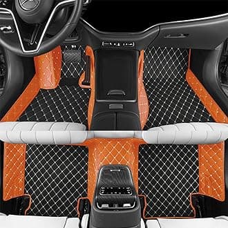 Custom car Floor mat is Compatible for Mercedes-Benz，to All Models for Benz (2000-2025) C260/C200/S500/ A260/ B200，Luxurious ‌All-Weather car Floor MATS. (Black Rice & Orange)