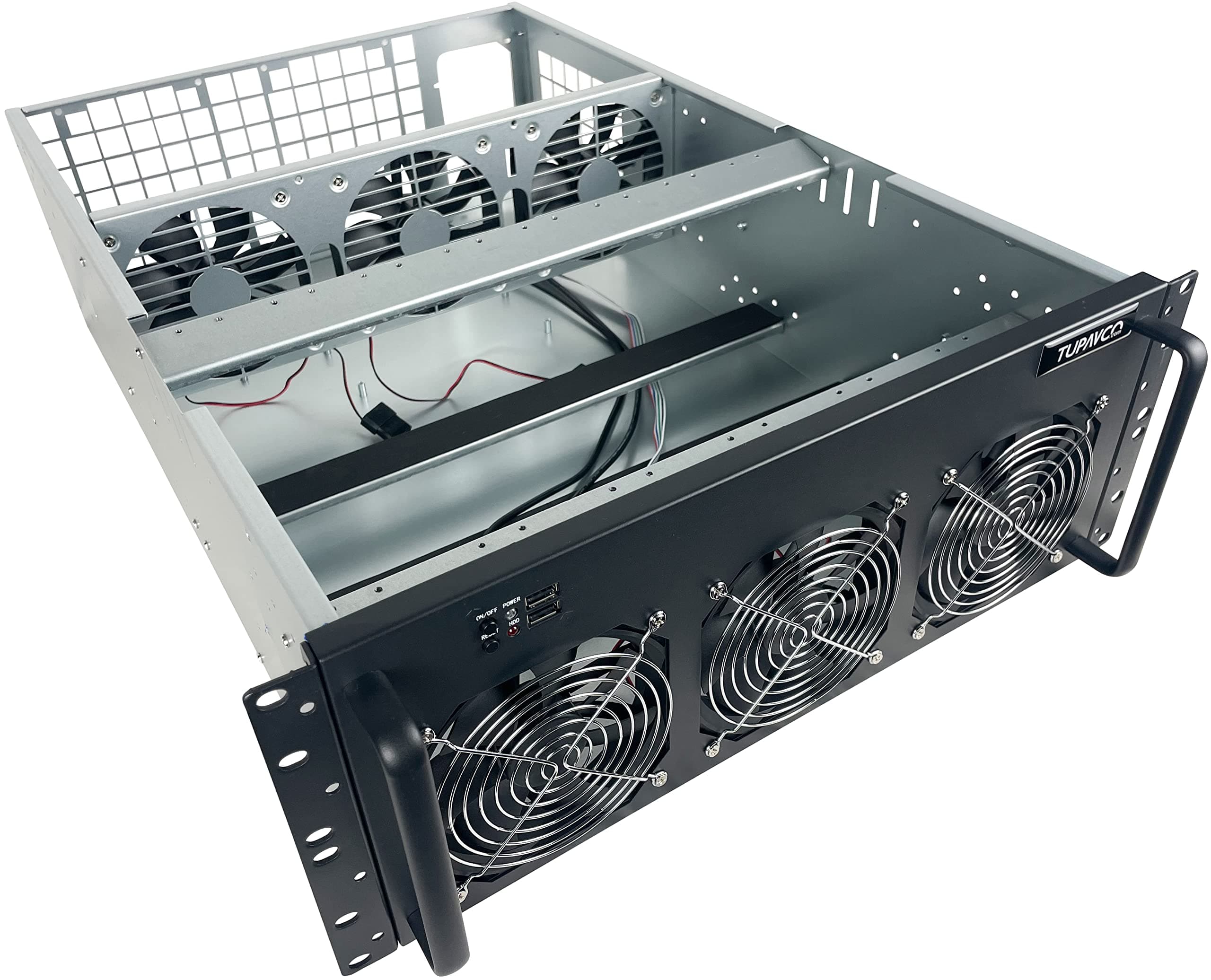 8 GPU Mining Rig Case - 4U Rack Mount Miner Server Chassis Frame (8 Graphic Card Slots) 19" Rackmount Computer Cabinet Enclosure w/ 6 Fans - Support ATX M/B & Power Supply; 1x 3.5 HDD - Tupavco TP1846