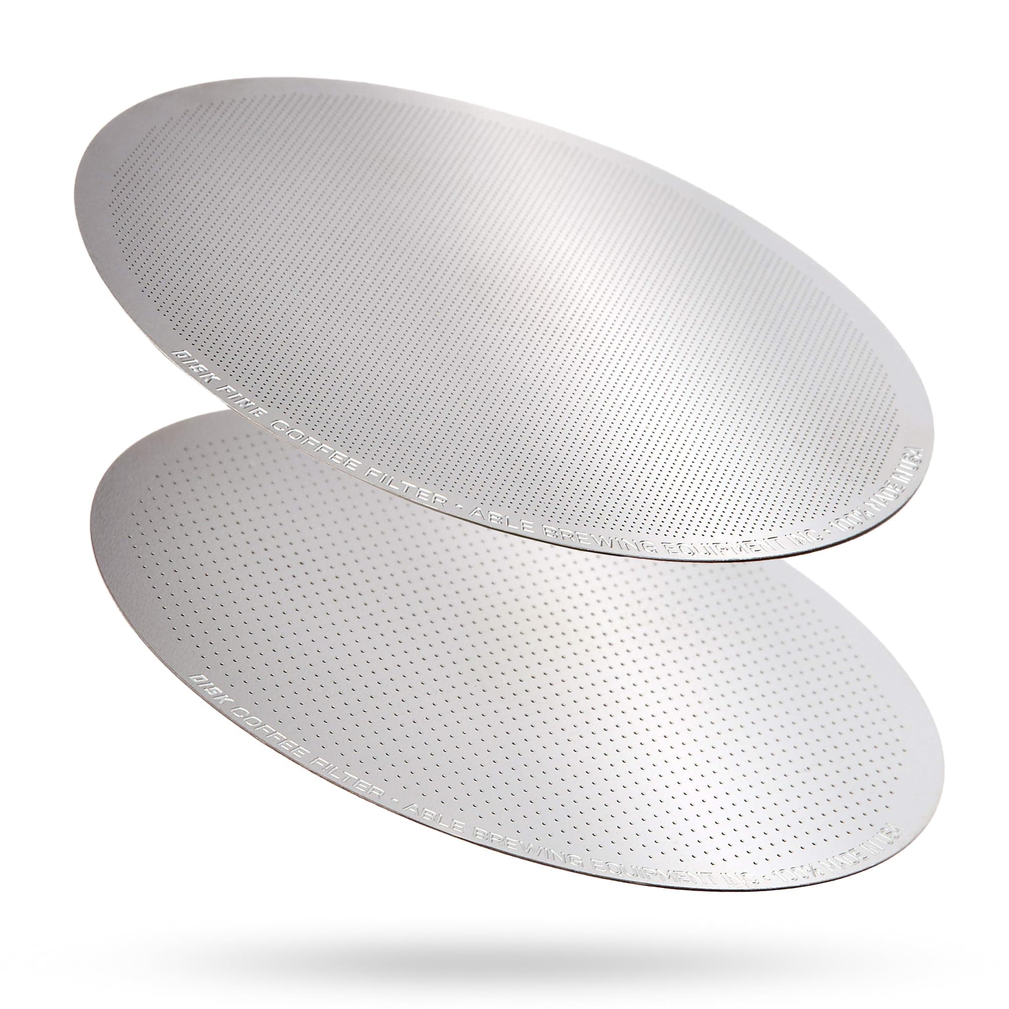 Able - DISK Stainless Steel Coffee Filter, AeroPress Coffee Maker-Compatible, AeroPress Accessories for Home & Cafes, 2.45” Reusable Coffee Filters (254-Micron Standard + 152-Micron Fine), Pack of 2