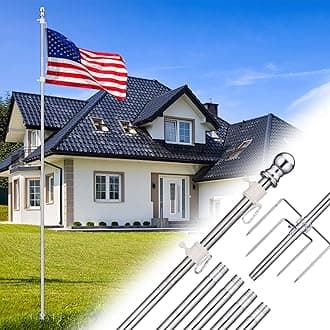 Flag Pole for Outside House in Ground - 9 ft Adjustable,5 Pronges Stake Base - Heavy Duty Inground Flag Pole Kit for Front Yard Garden Outdoor Camper, 1" Portable Flagpoles Residential Stand