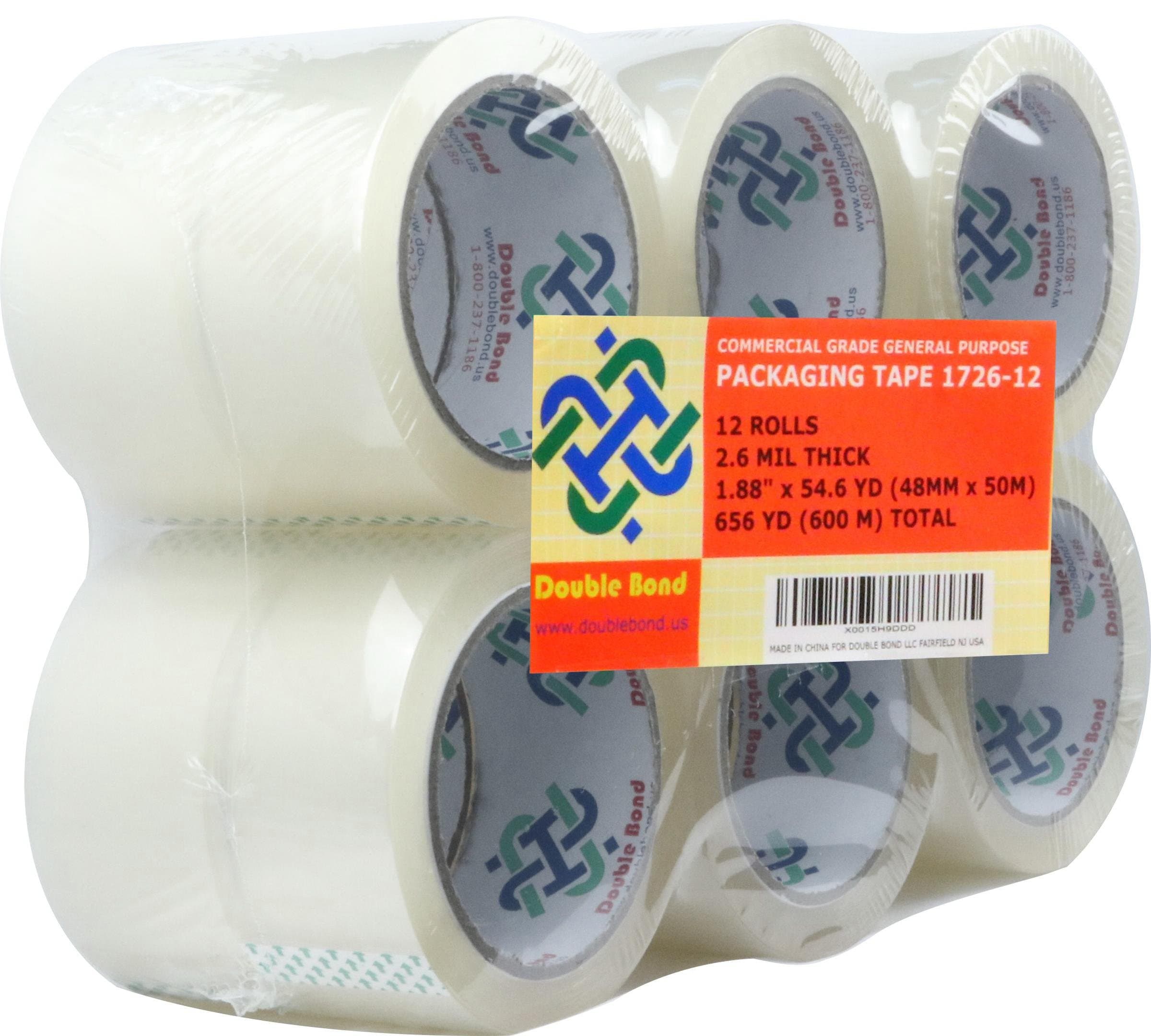 Real Thick (3.1 Mil) Double Bond Commercial Grade Packing Tape, 1.88"x 54.6 Yds (48mm x 50m) Clear (R912), 12 Rolls