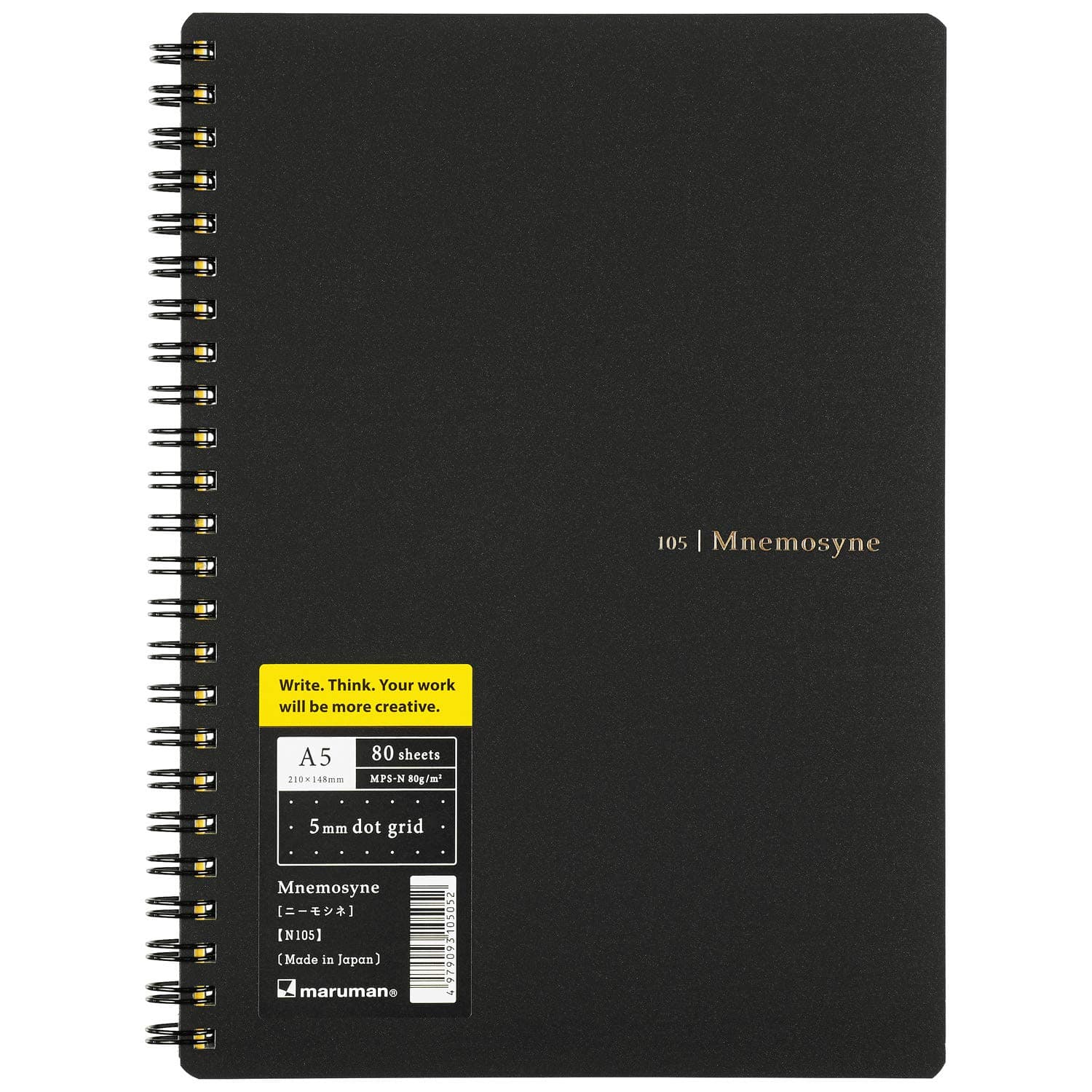 Mnemosyne Notebook, Perforated Pages & Twin Wire-Bound to Lay Flat, Black, Made in Japan (A5 (5.83" x 8.27"), Dot Grid)