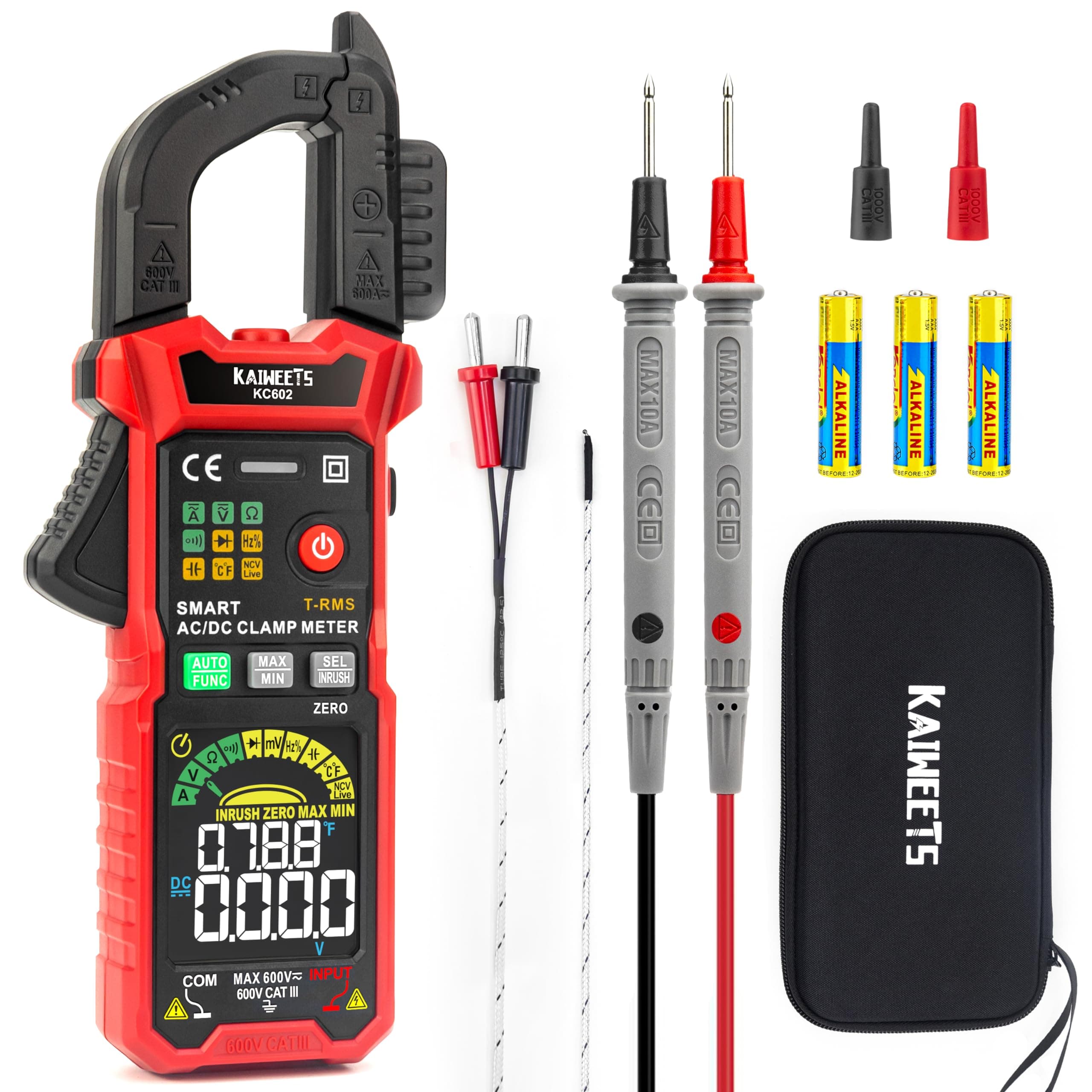 Smart Digital Clamp Meter with D-Shaped Jaws, Clamp Multimeter with Inrush Current Function, Auto-ranging Amp Meter Built-in HD Color Screen, Measures AC/DC Current Voltage Temperature NCV