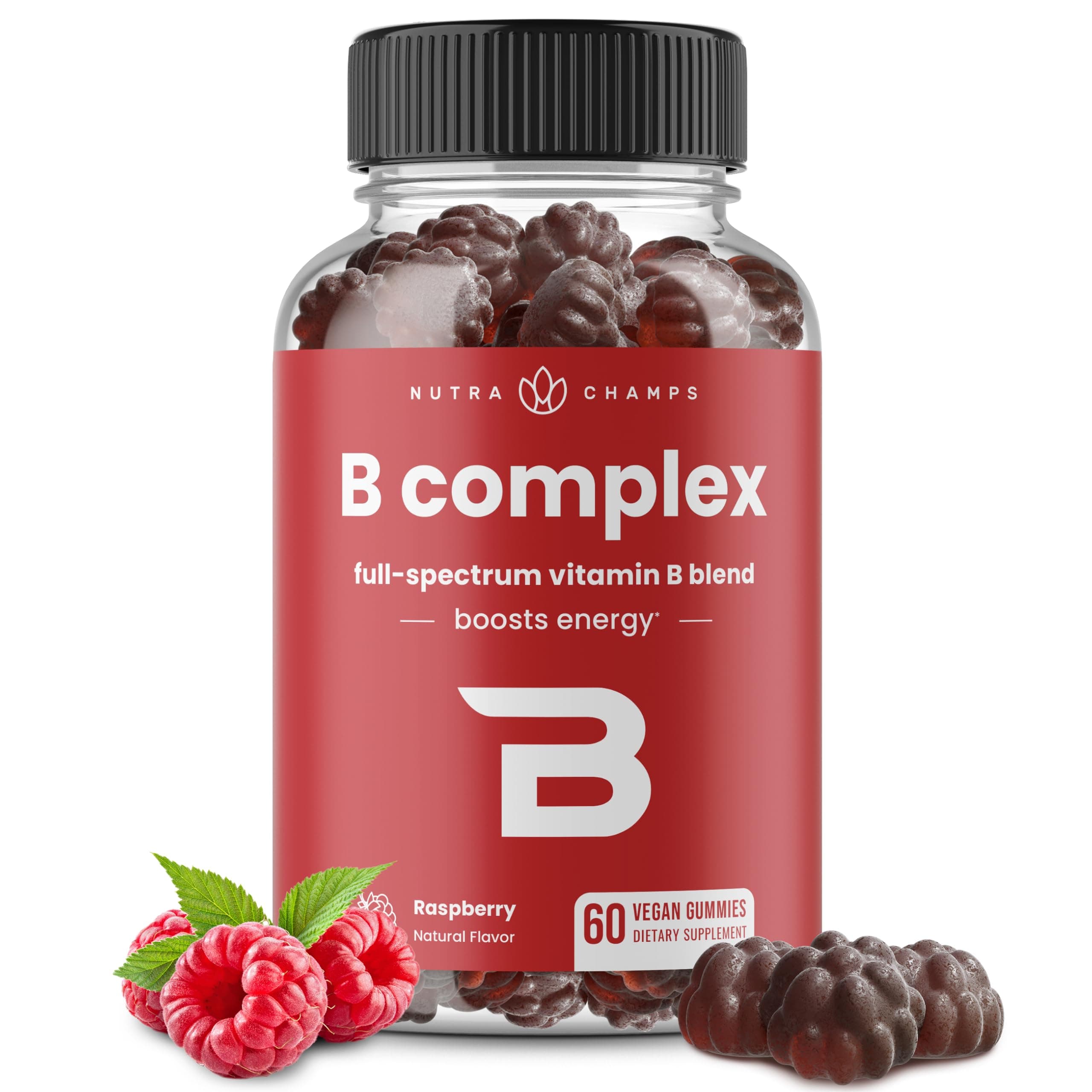 Vitamin B Complex Gummies, Vitamin B Gummies Boosts Energy, B Complex Vitamins B1, B2 (Riboflavin), B3 (Niacin), B5, B6, B7 (Biotin), B9 (Folic Acid), Methyl B12