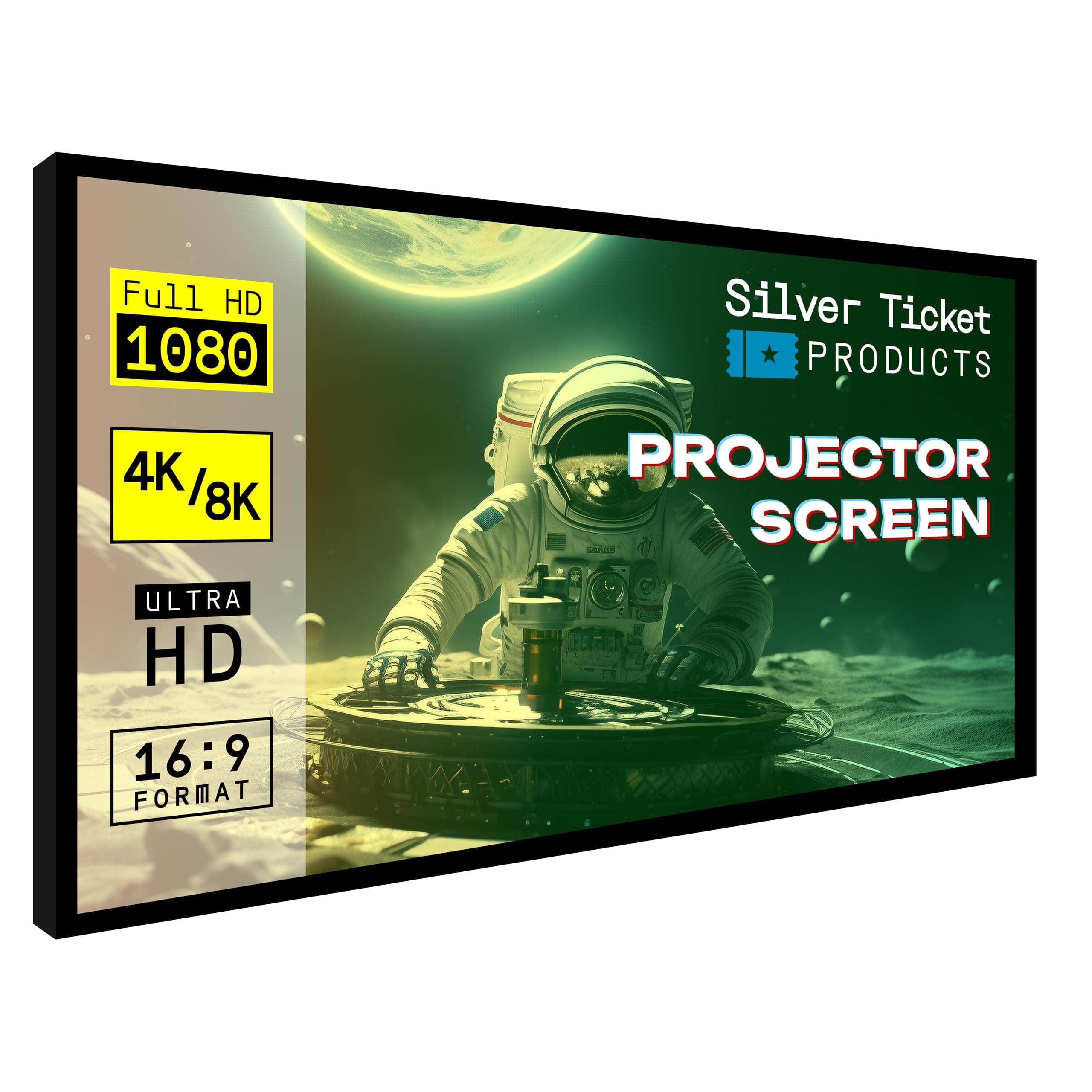 Silver Ticket Products STR Series 6 Piece Home Theater Fixed Frame 4K / 8K Ultra HD, HDTV, HDR & Active 3D Movie Projection Screen, 16:9 Format, 110" Diagonal, White Material STR-169110