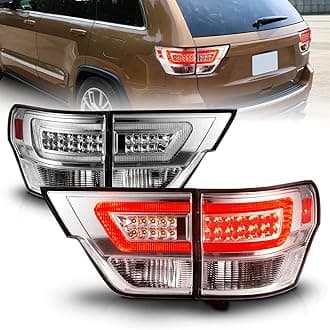 AmeriLite for 2011-2013 Jeep Grand Cherokee WK2 LED Tube Chrome Replacement Tail Lights Assembly Set - Passenger and Driver Side