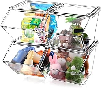 Yerliker Clear Plastic Storage Bins with Lids Large Stackable Pantry Storage Organizer Bins Kitchen Organization Cabinet Organizers Ideal Containers for Fridge, Kitchen, Cabinets, Bathroom (4 Pcs)