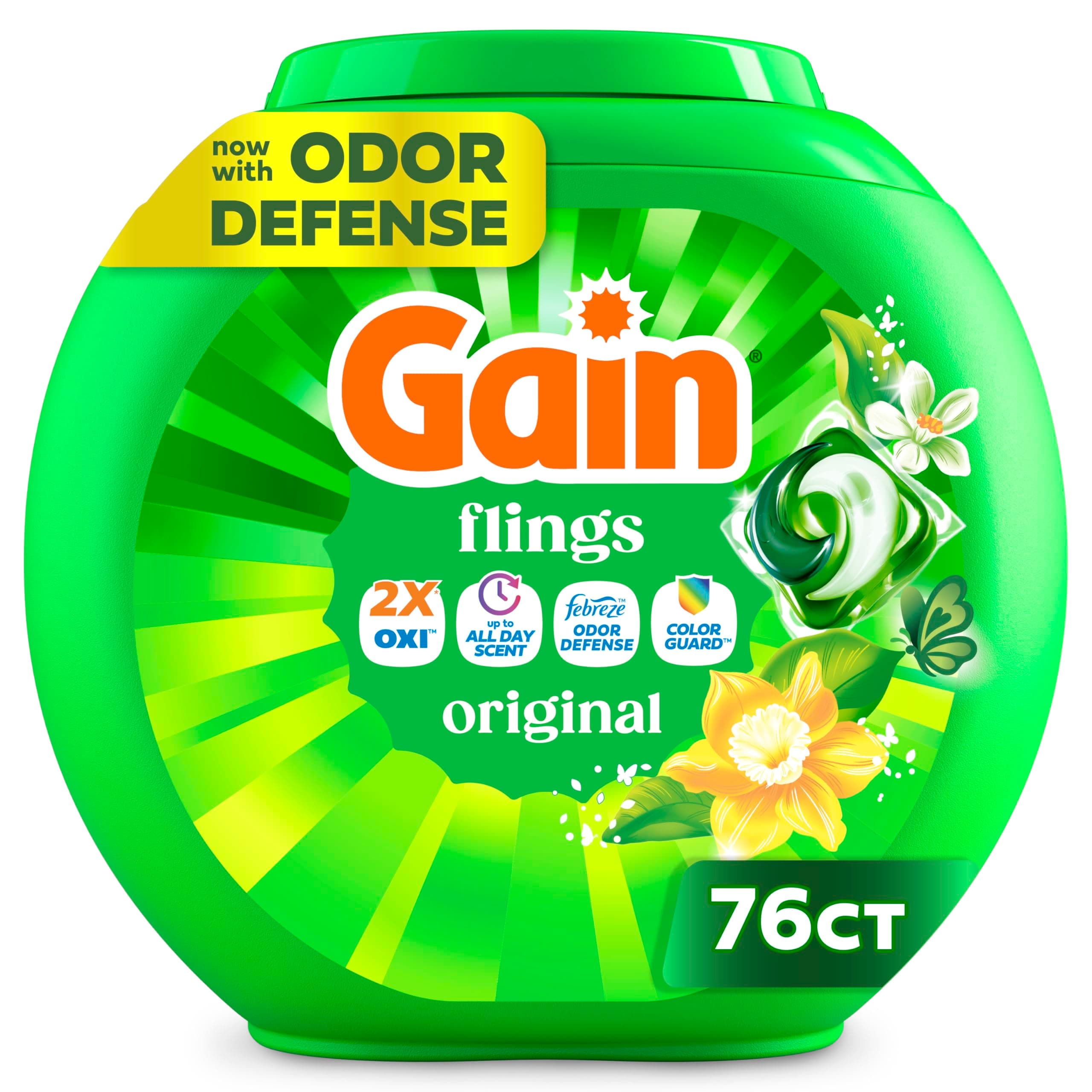 flings Laundry Detergent Soap Pacs HE Compatible Long Lasting Scent, Original Scent, 76 Count